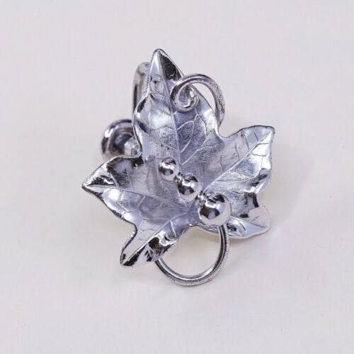Vtg CA Sterling 925 Silver Handmade Screw Back Earrings Grapes Leaves