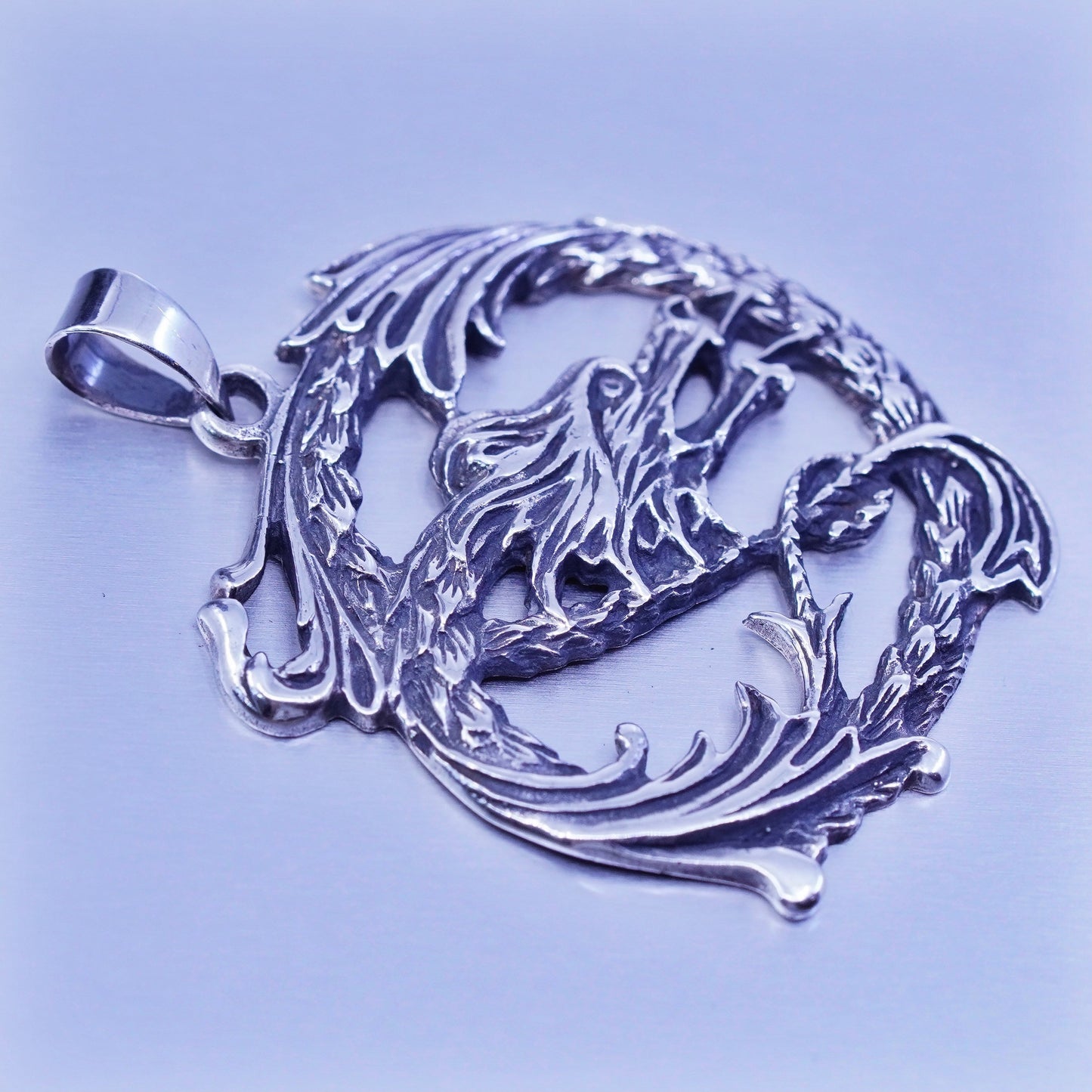 Antique Sterling silver handmade textured 925 dragon