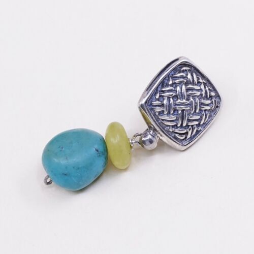 Vtg handmade Sterling 925 Silver Textured earrings W/ Jade N Turquoise Beads