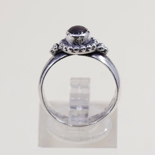 Sz 6.5, Vtg Sterling Silver Handmade Ring, 925 Band W Garnet N Bali Beads