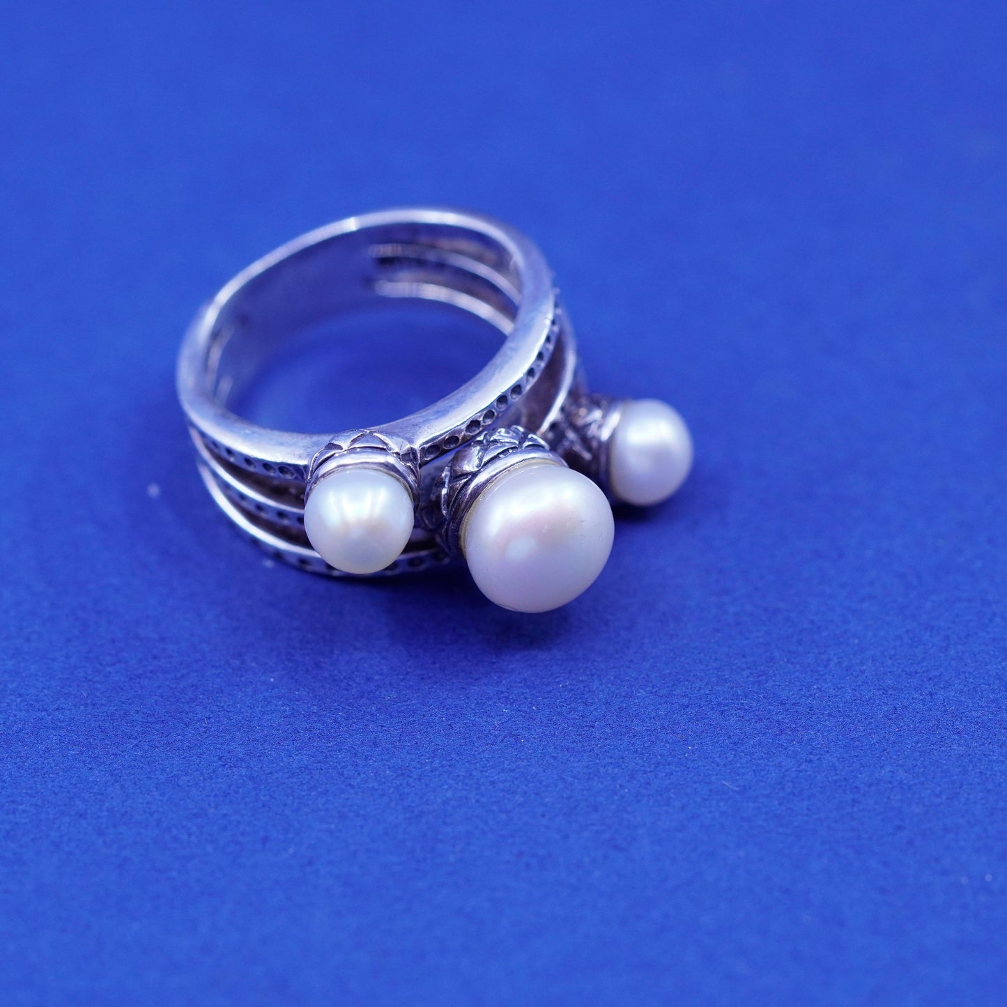 Size 6.5, vintage CFJ sterling 925 silver handmade statement ring with pearl