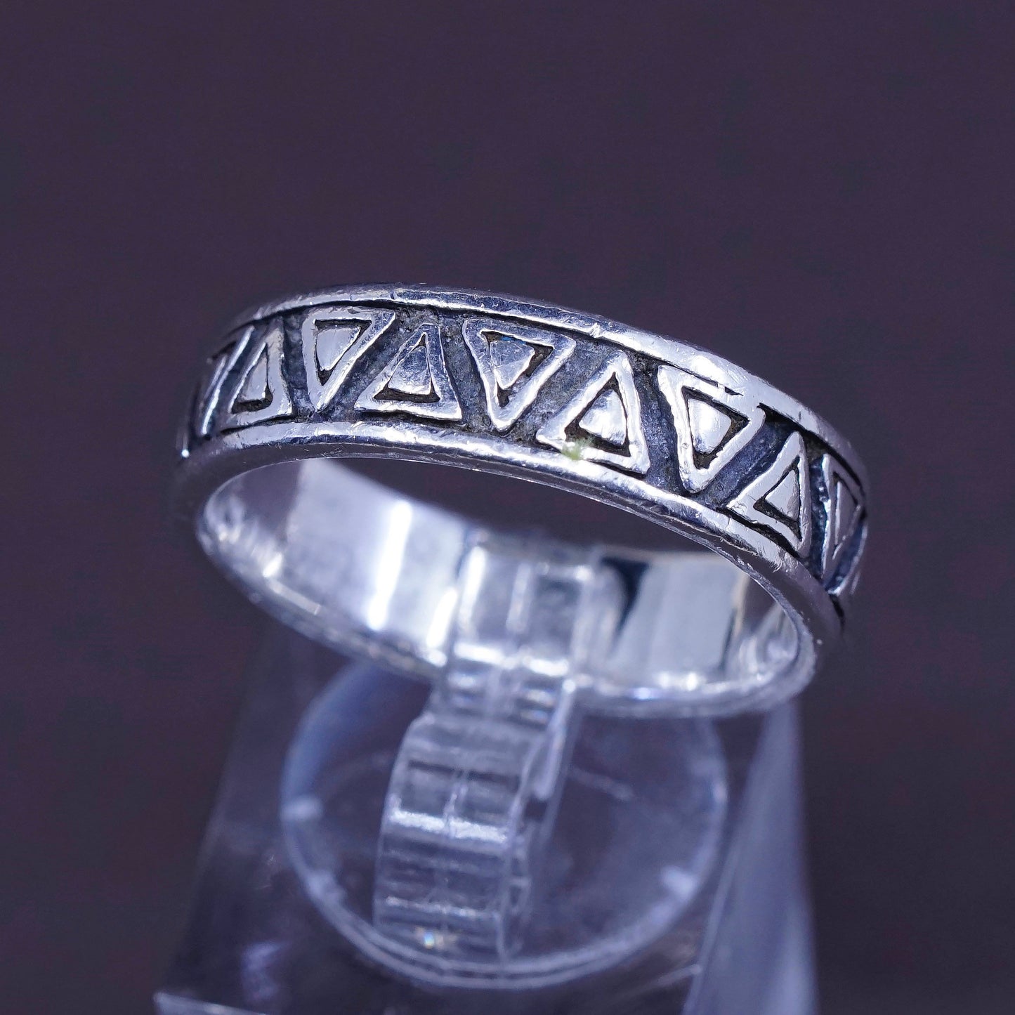 size 9.75, vtg PSCL Sterling silver handmade ring, 925 triangular textured band