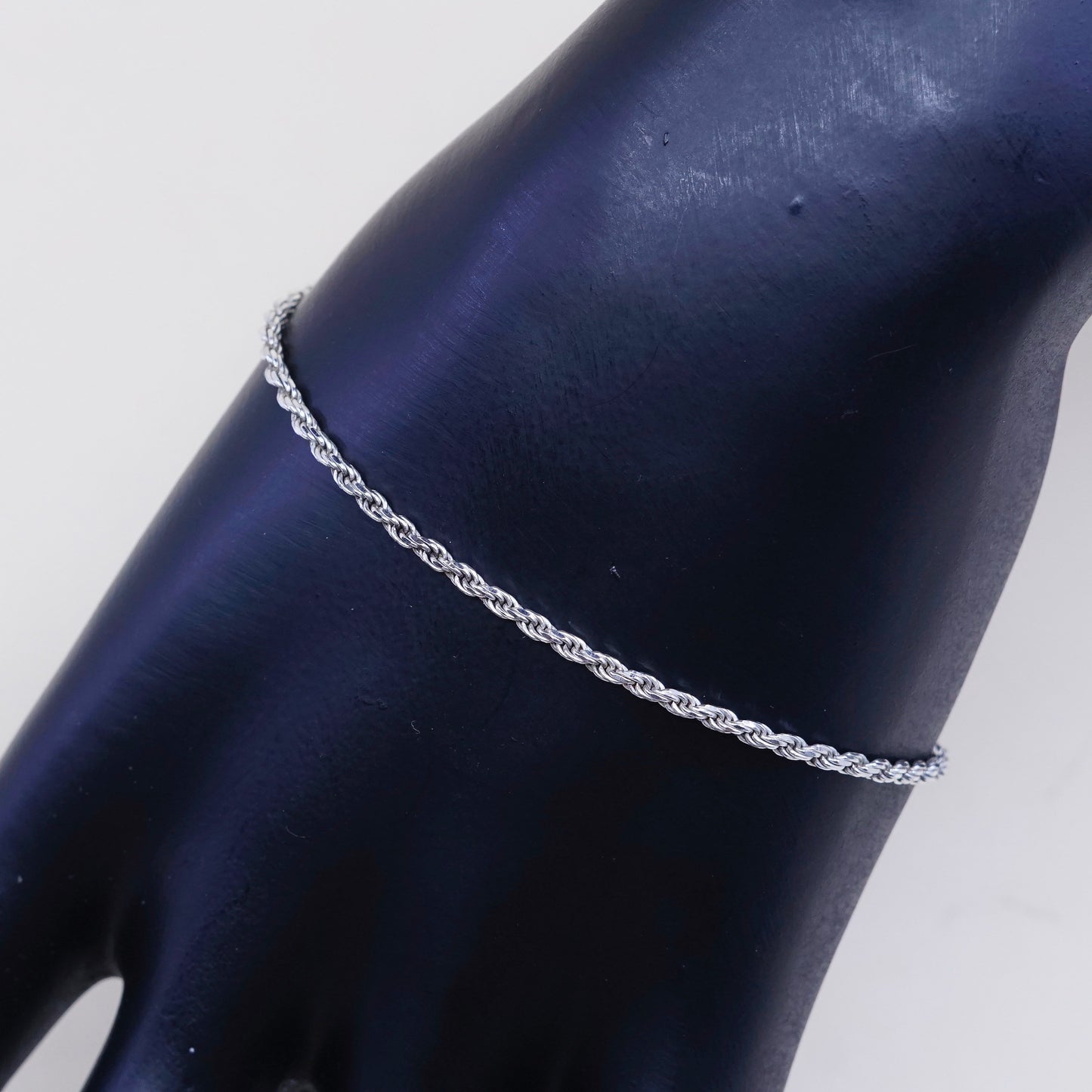 7”, 1.6mm, Vintage sterling 925 silver Italy rope chain bracelet