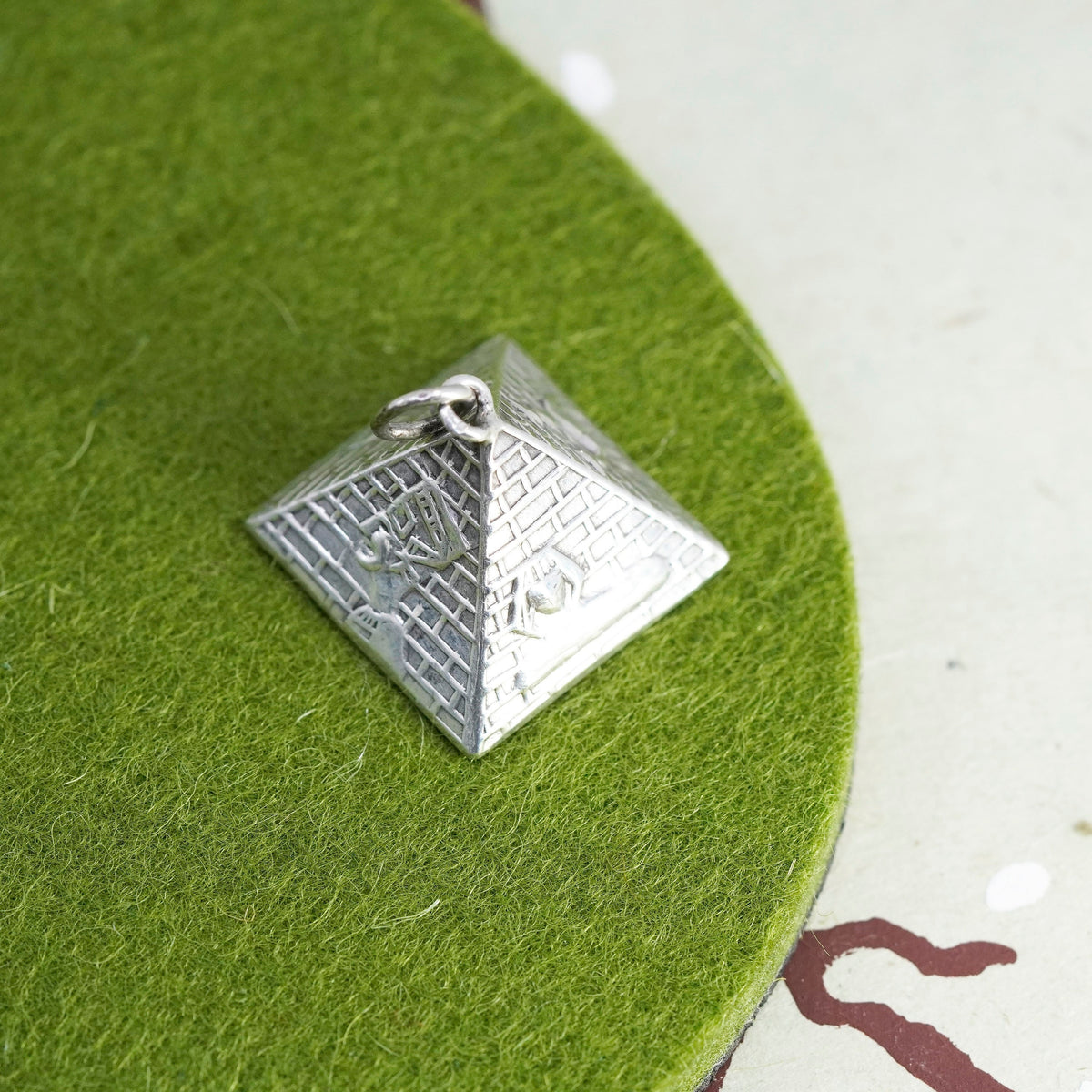 Vintage Egyptian sterling silver handmade pendant, 925 pyramid charm