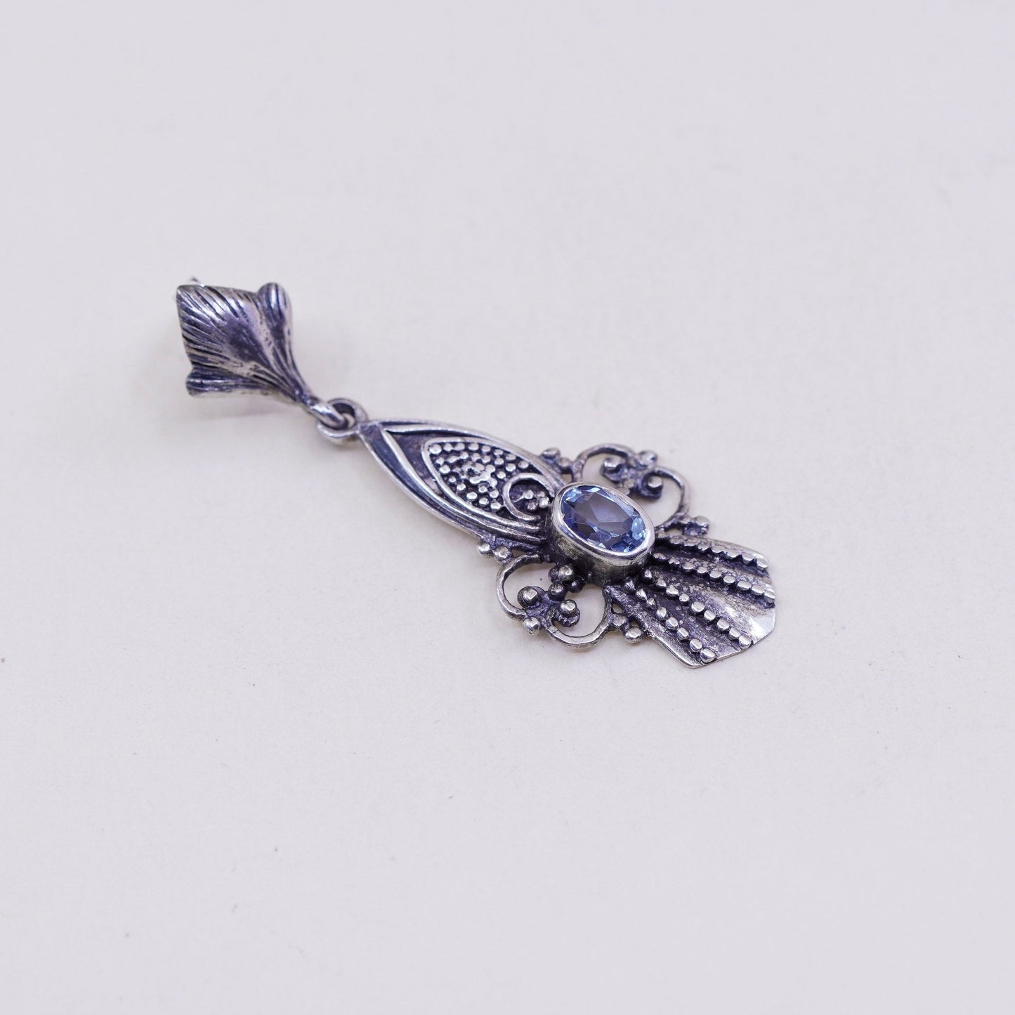 sterling silver handmade earrings, 925 beads dangles with oval blue topaz drops