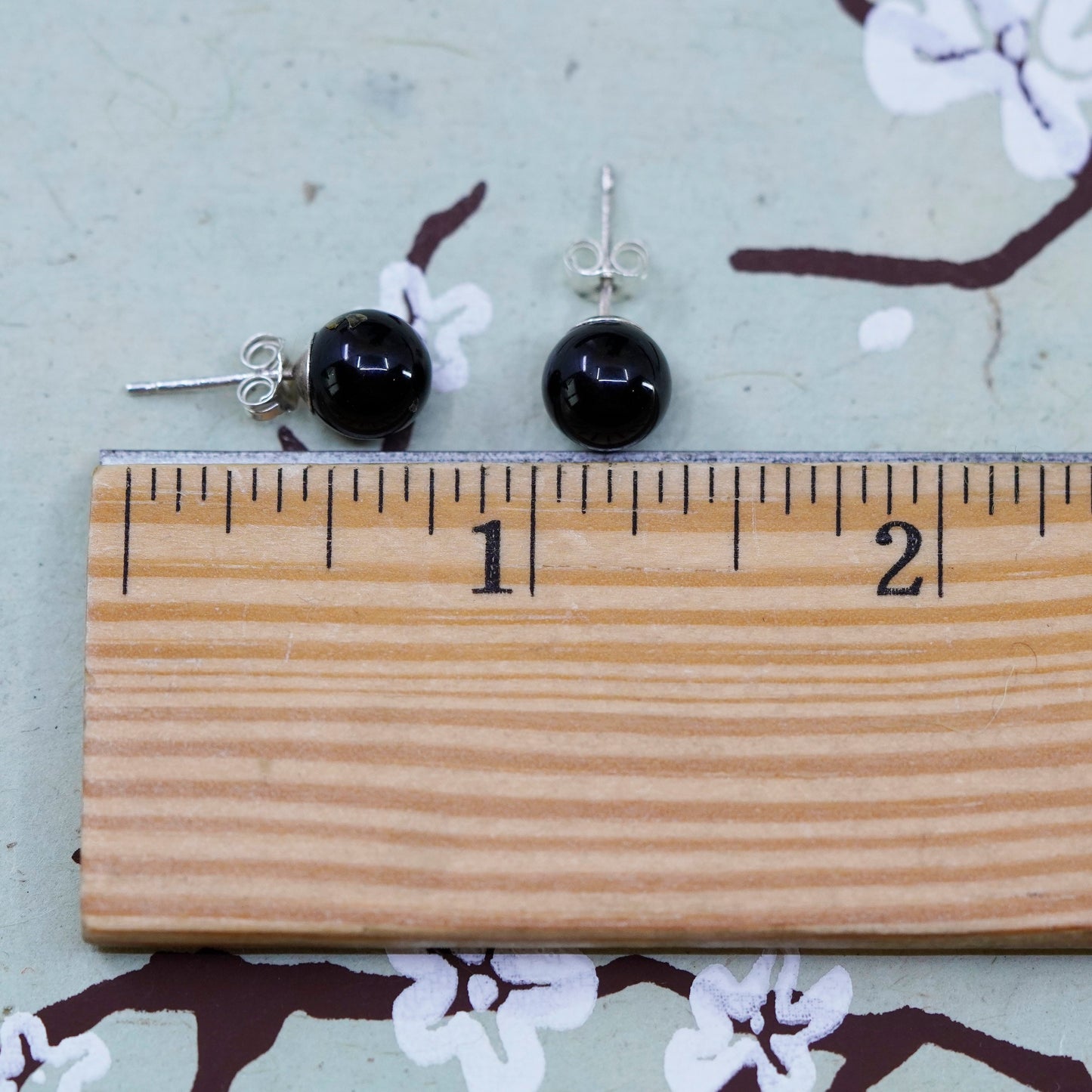 Vintage sterling silver 925 obsidian studs, handmade earrings