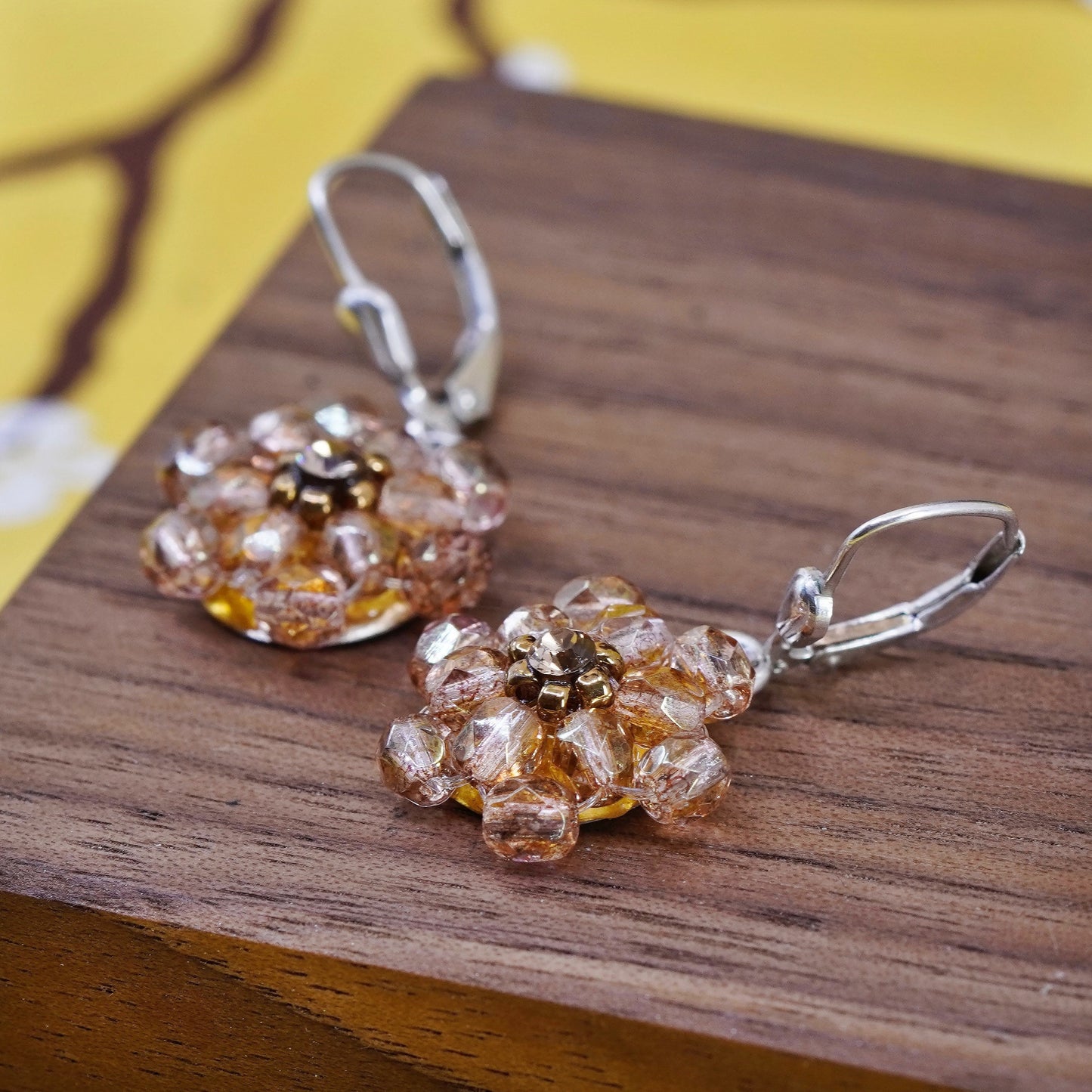 Vintage alisa Sterling 925 silver handmade earrings with crystal flower dangled