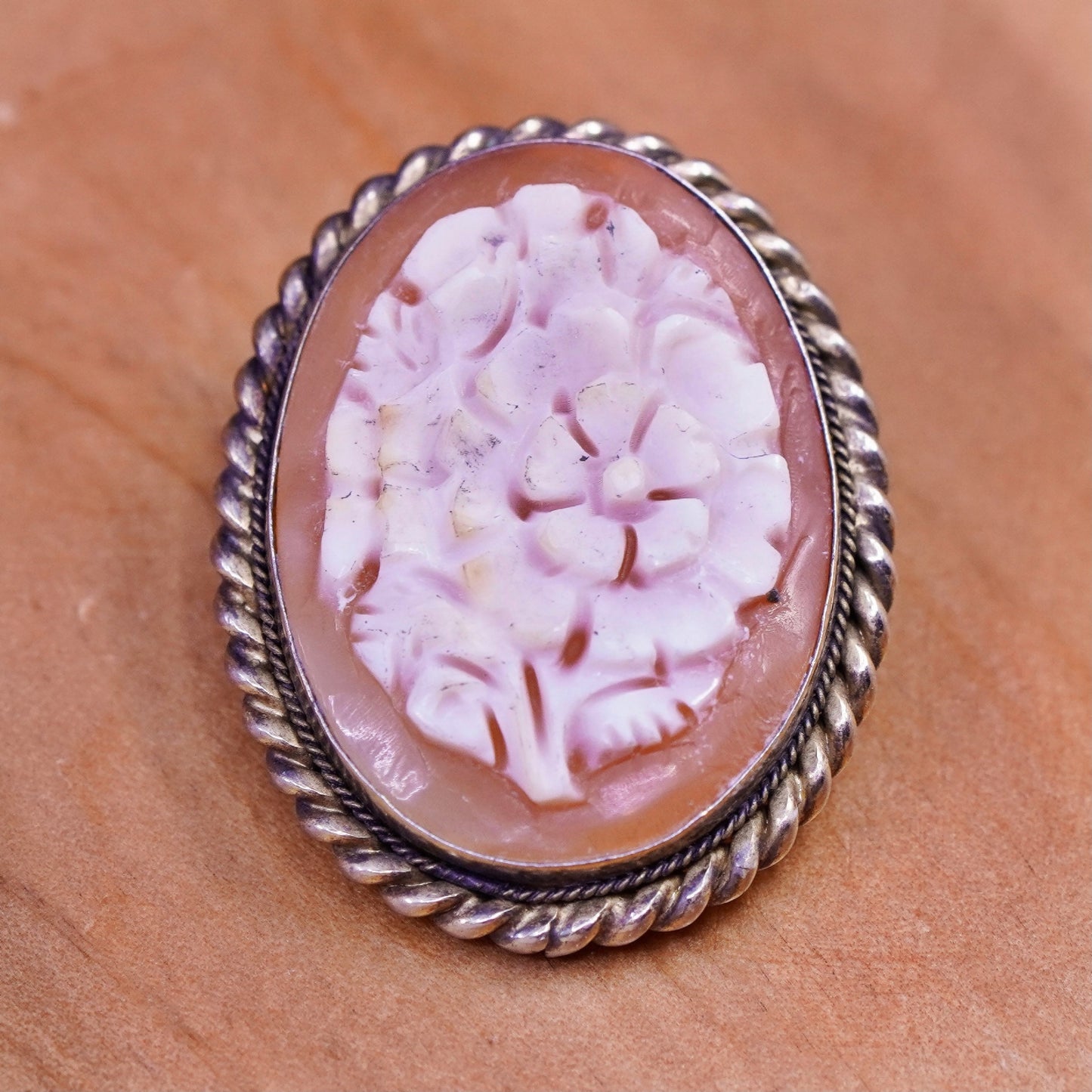 vtg antique southwestern sterling silver brooch, 925 flower pendant cameo cable