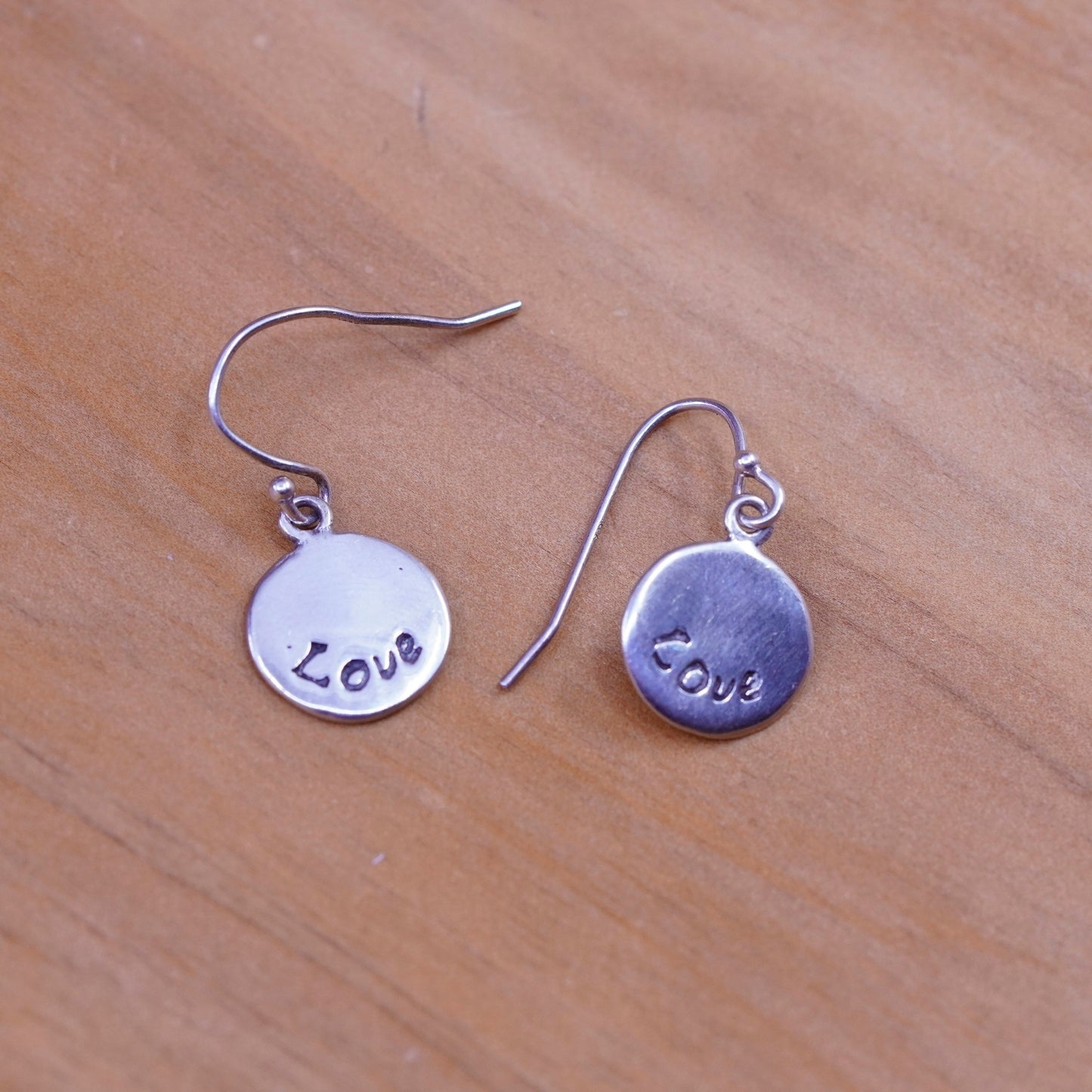 Vintage Sterling 925 silver handmade earrings with tag embossed “Love”