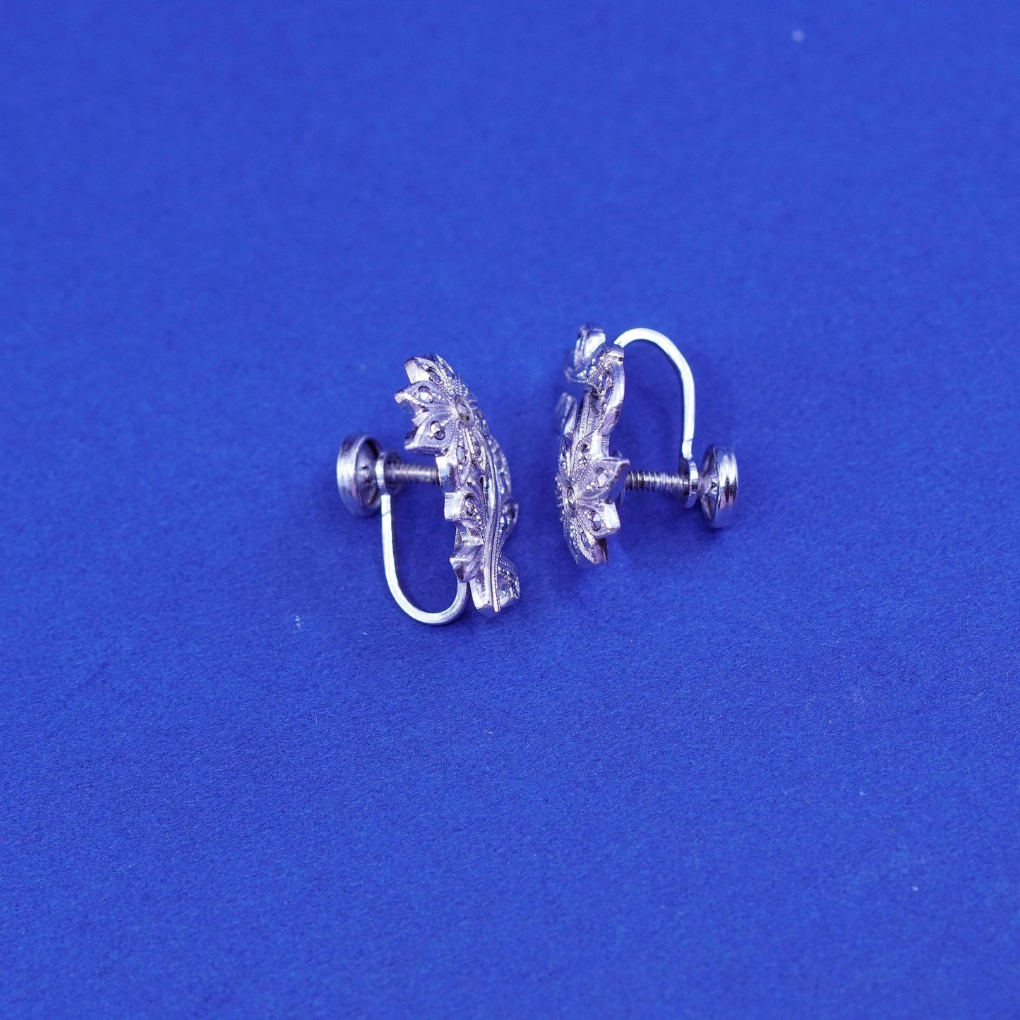 Vintage Sterling silver handmade earrings, 925 screw back sunflower flower