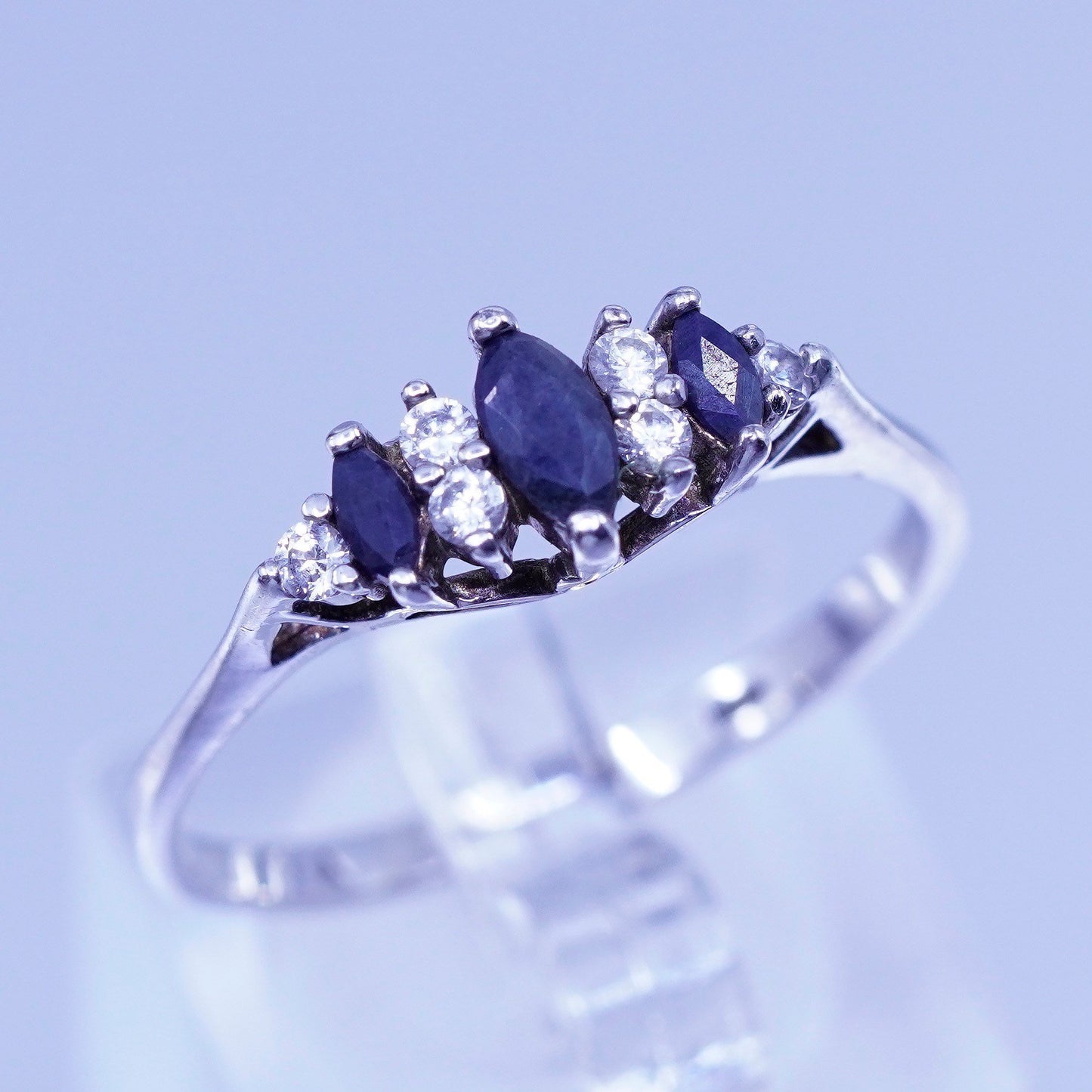 Size 11.25, vintage Sterling 925 silver handmade ring with sapphire and cz