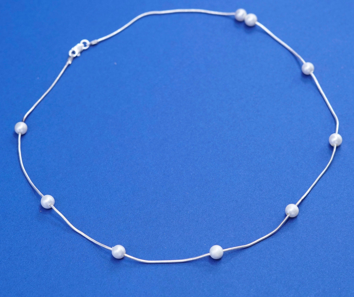 16”, vintage Sterling silver handmade necklace, 925 snake chain with pearl bead
