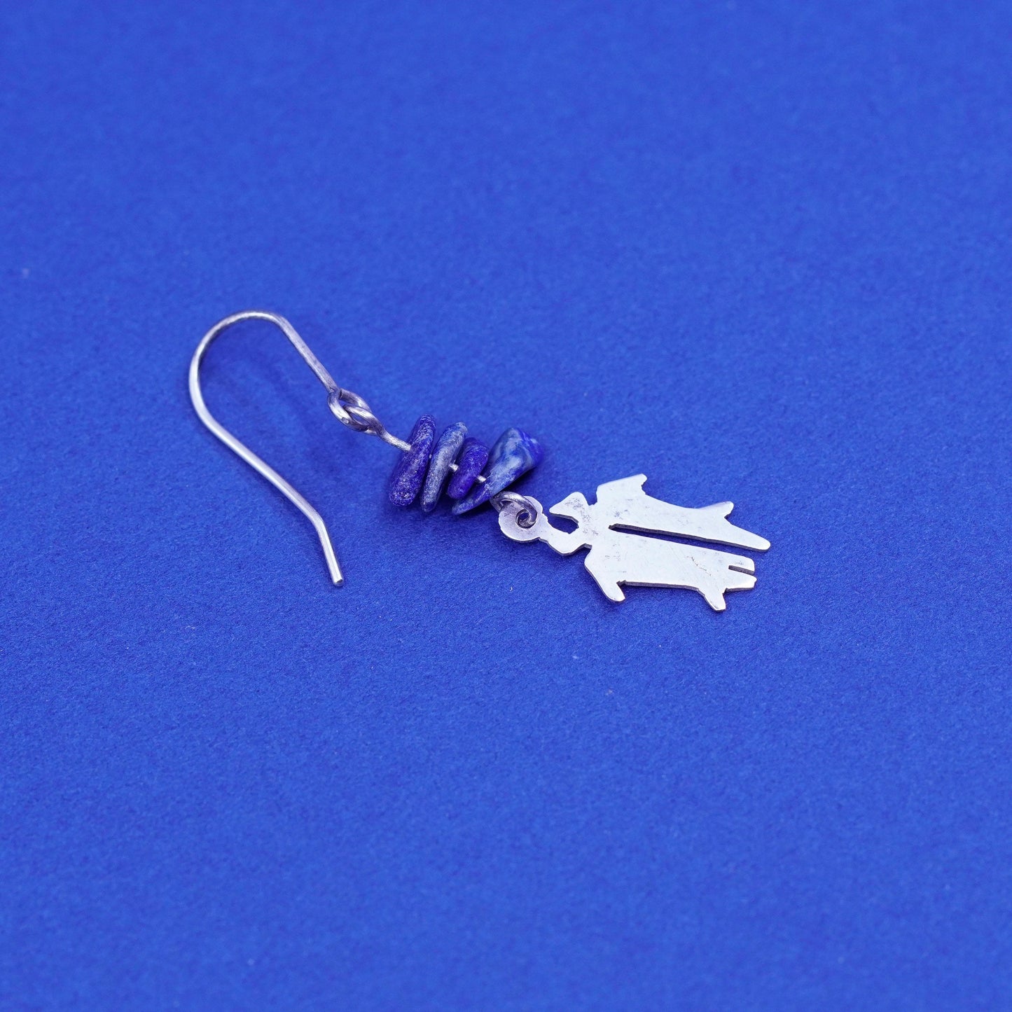 Vintage sterling 925 Silver handmade earrings with nugget sodalite