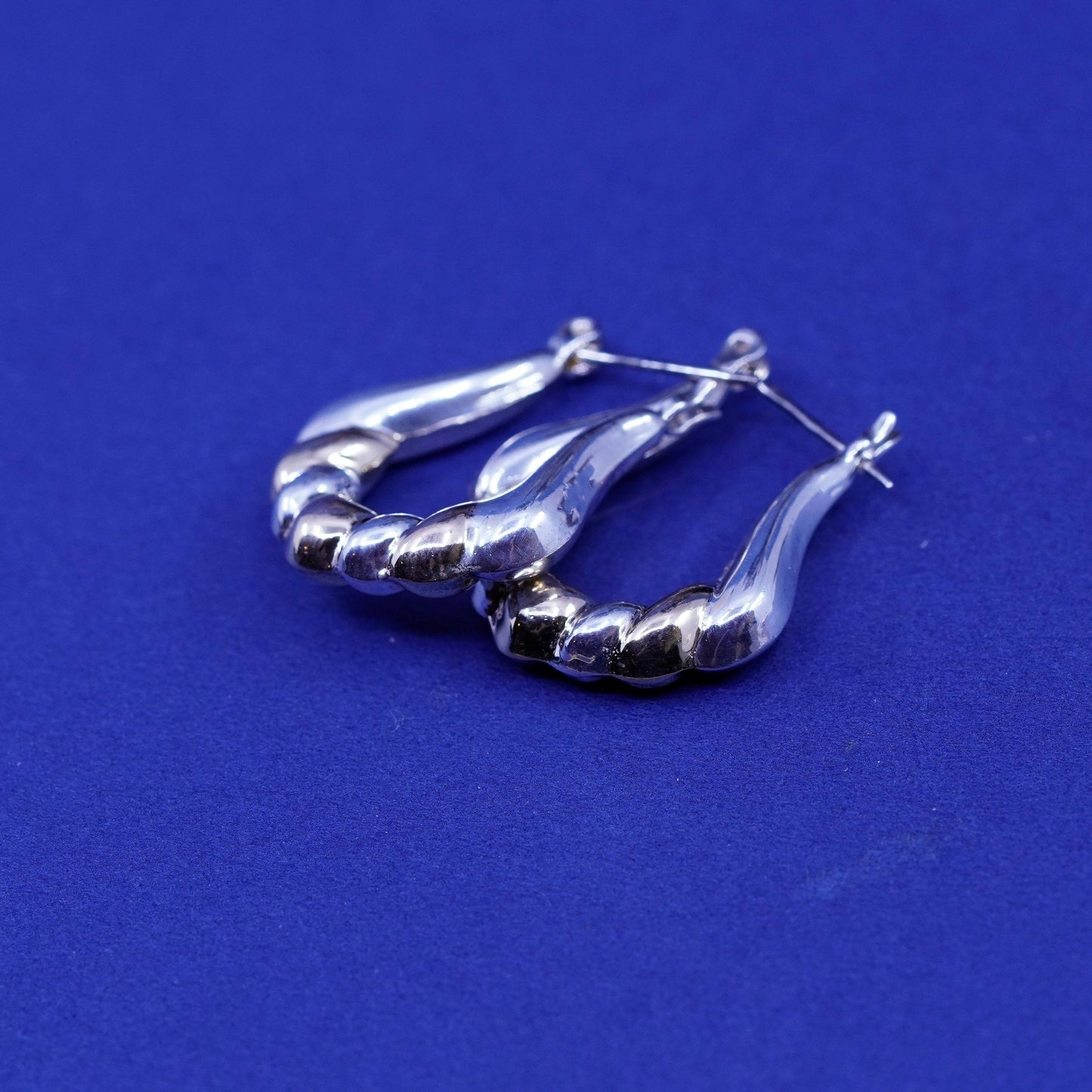 1”, two tone Sterling silver handmade earrings, 925 hoops Huggie ribbed texture