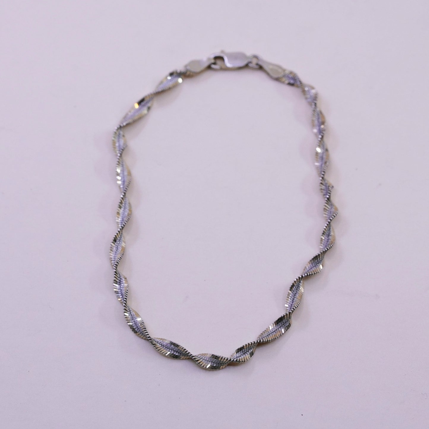 7.75”, vermeil gold sterling silver bracelet, 925 twisted herringbone chain