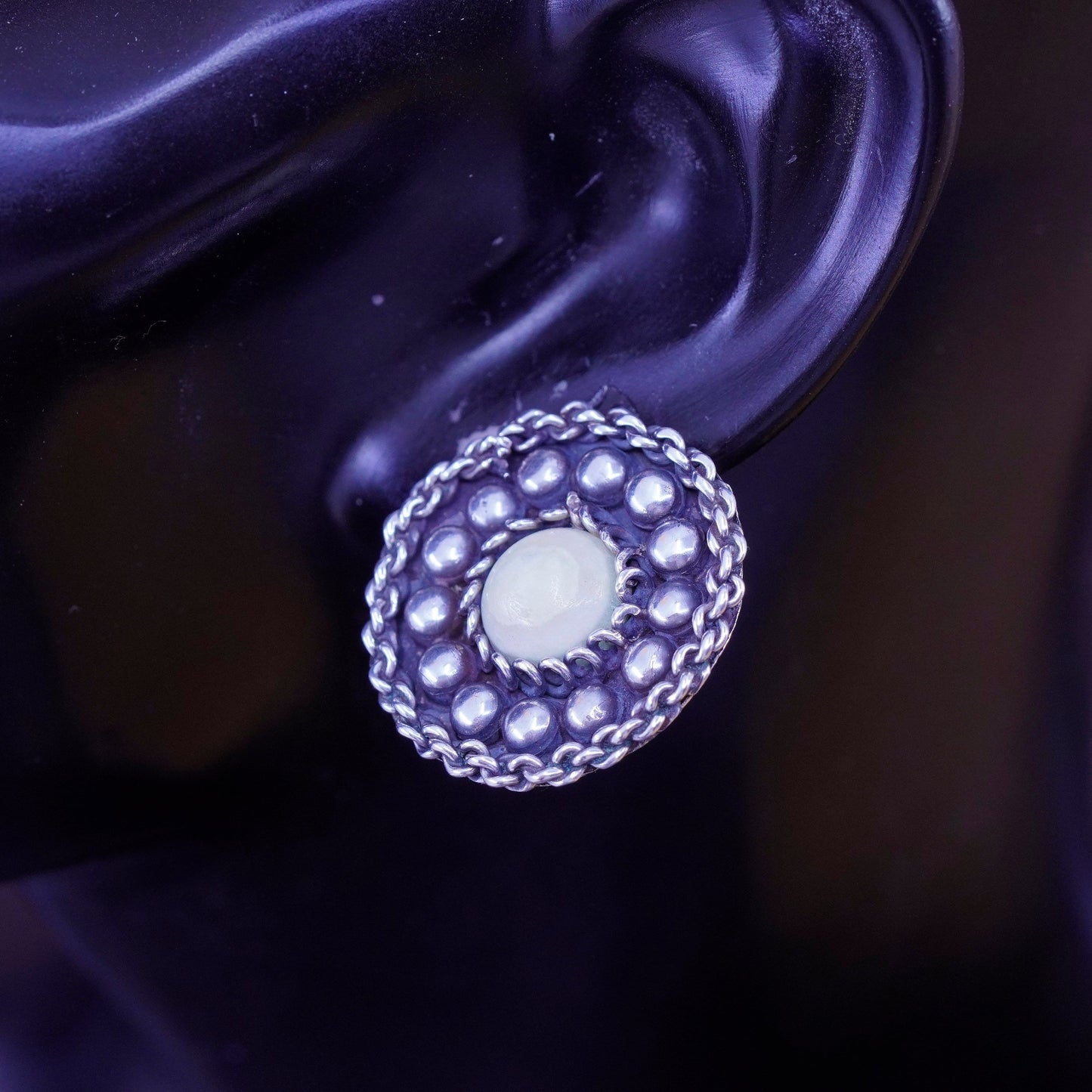 Vintage Sterling silver screw back handmade earrings, 925 dangles howlite beads