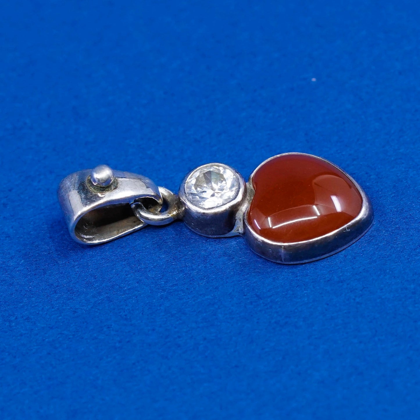 Vintage sterling silver handmade pendant, 925 charm w/ carnelian N Cz
