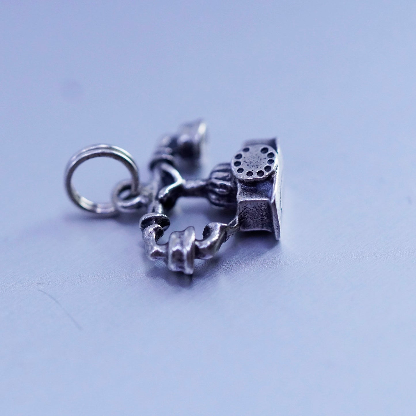 Vintage Sterling silver handmade charm, 925 old fashion telephone pendant