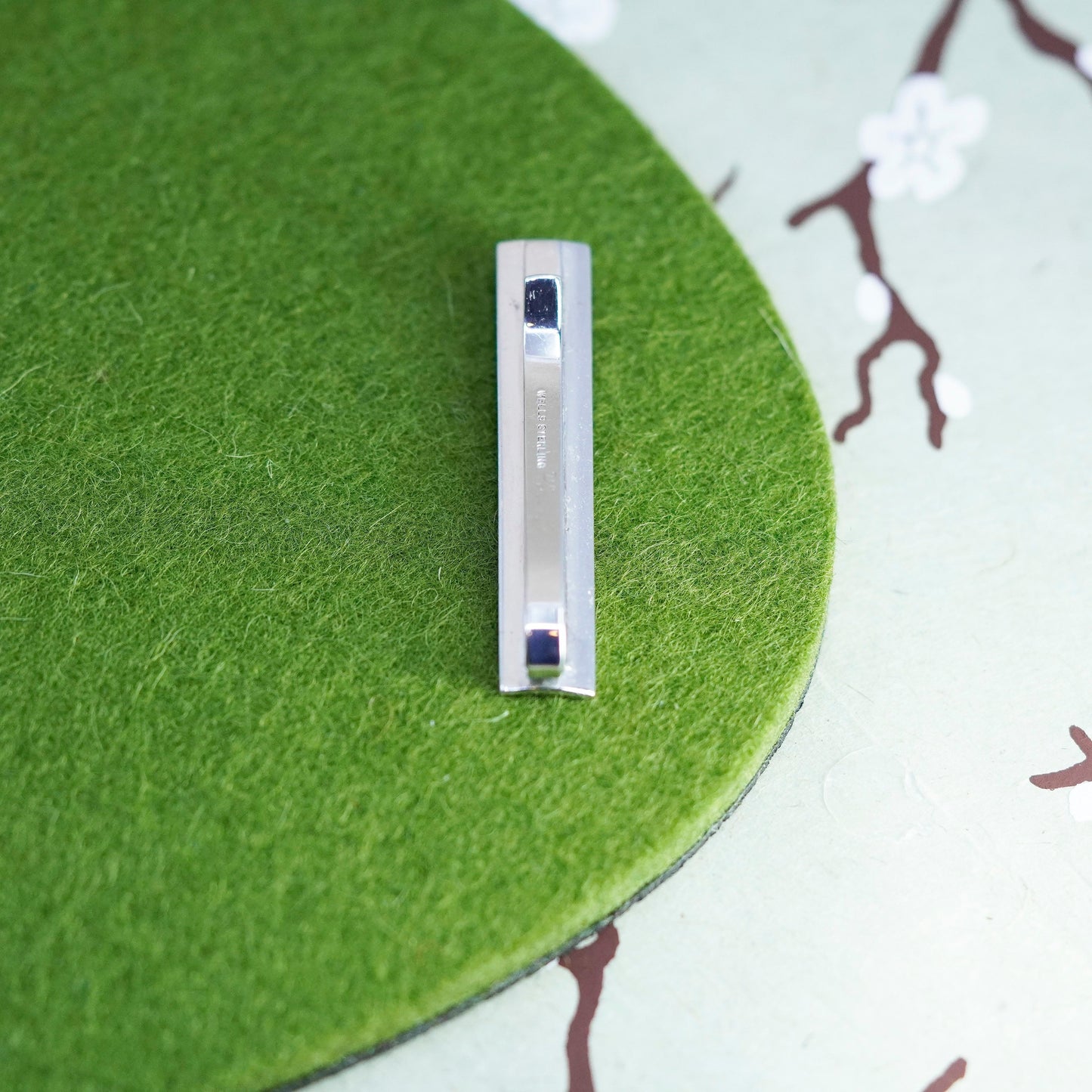 1.5”, Vintage Wells sterling 925 silver handmade tie clip with beads