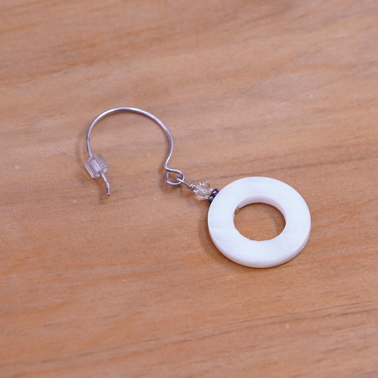 Vintage Sterling silver handmade earrings, 925 hooks w/ circle mother of pearl