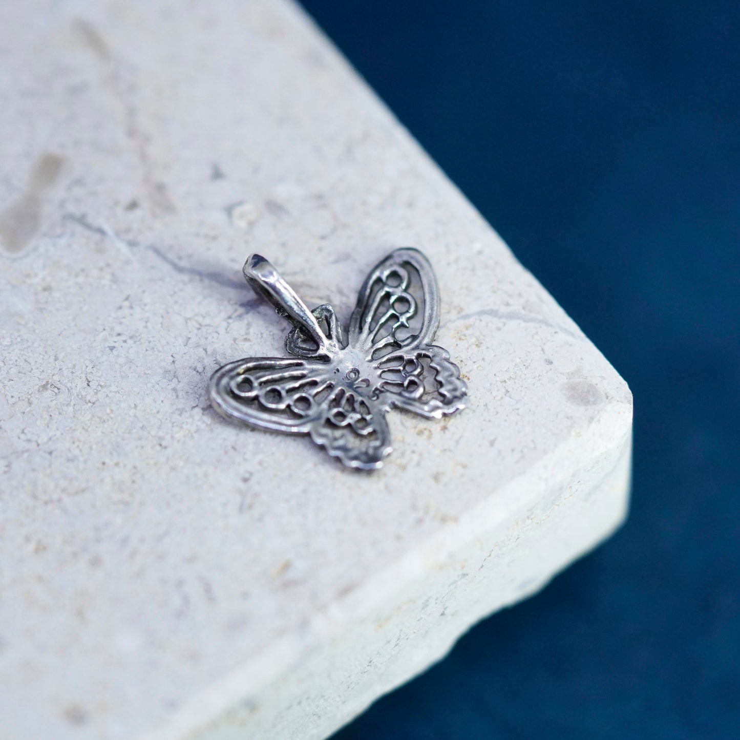 Vintage Sterling silver handmade pendant, 925 filigree butterfly