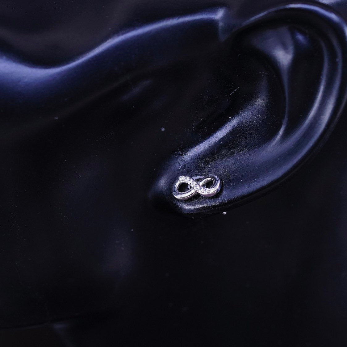 vtg Sterling silver clear infinity loop crystal studs, Swarovski earrings