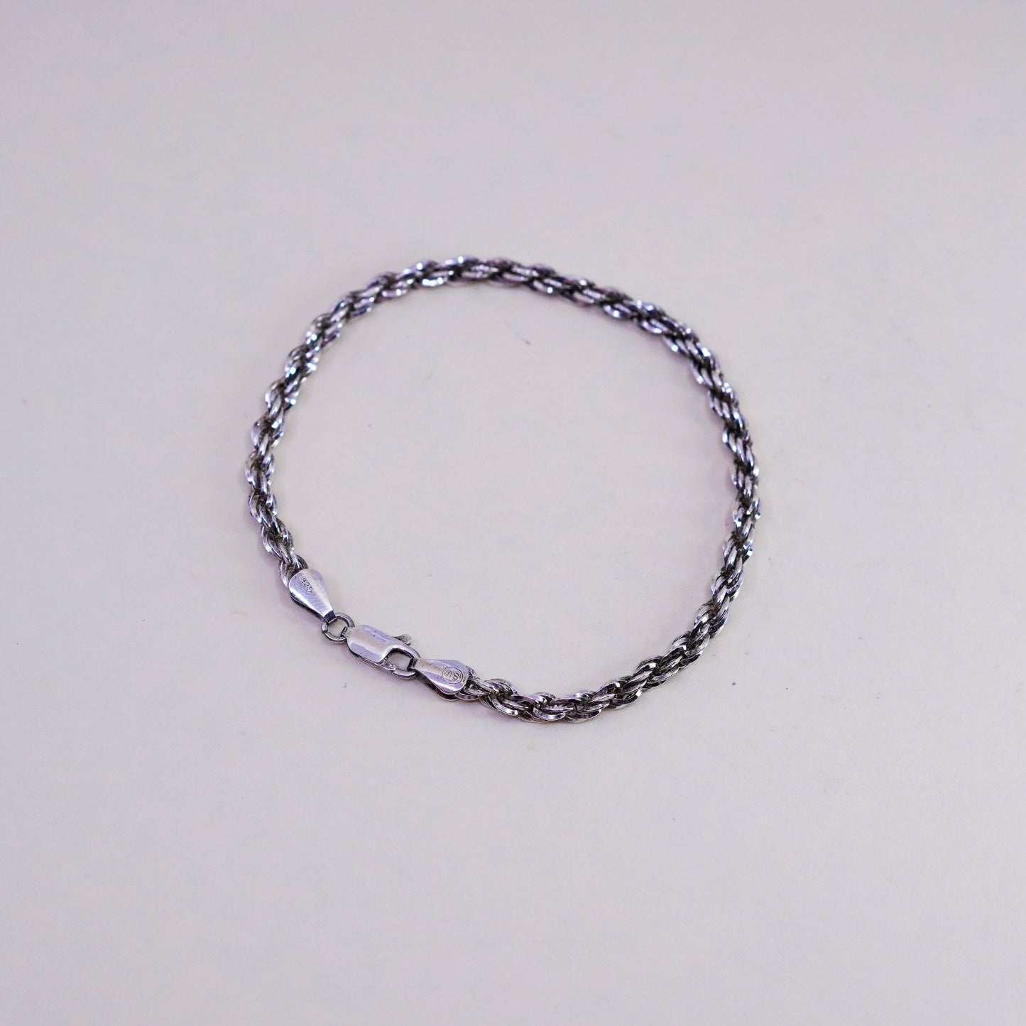 7.5”, 4mm, Vintage sterling 925 silver Italy rope chain bracelet