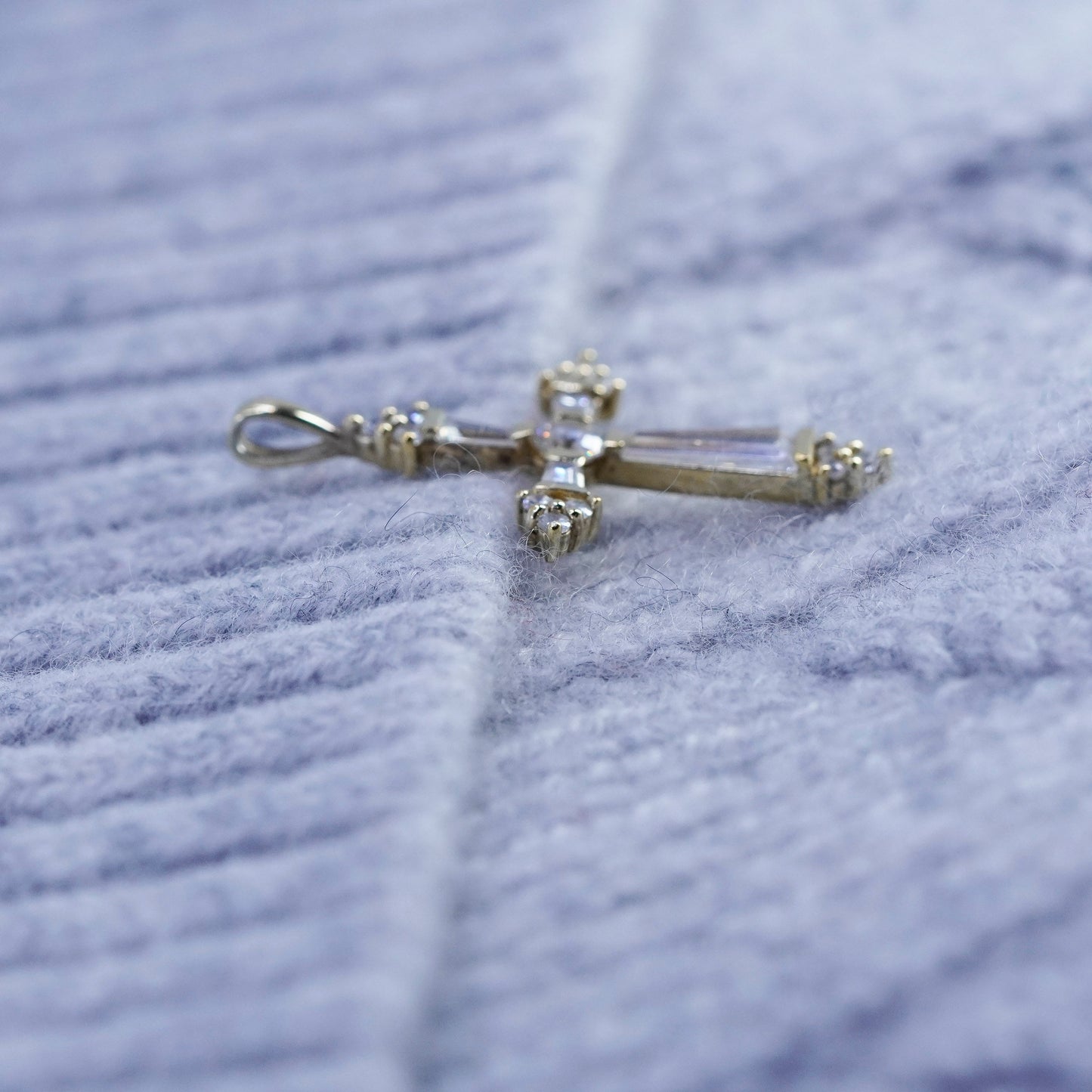 antique vermeil gold over sterling 925 silver cross pendant with Cz