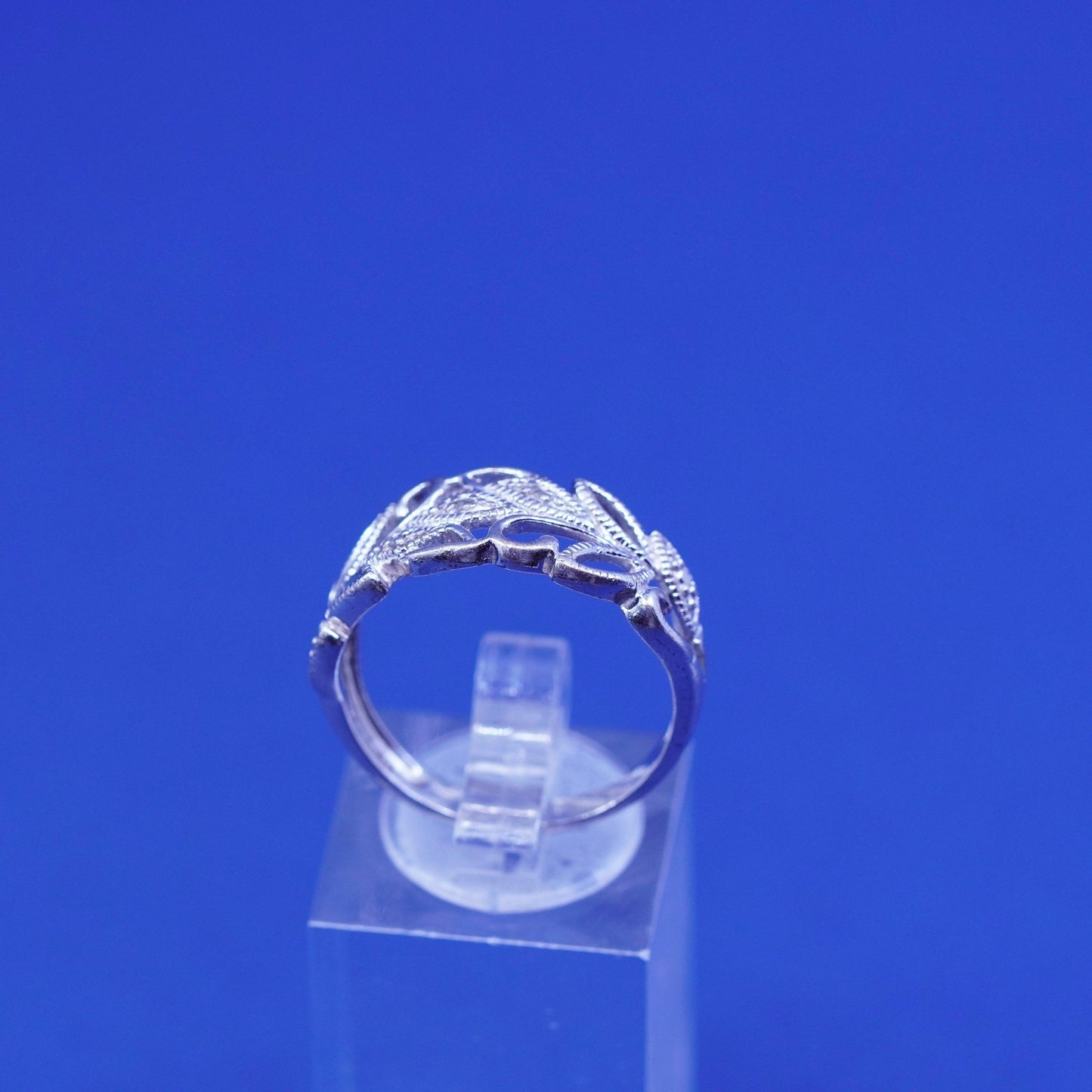Size 9.5, vintage RJ Sterling silver handmade ring, 925 leafy band with diamond