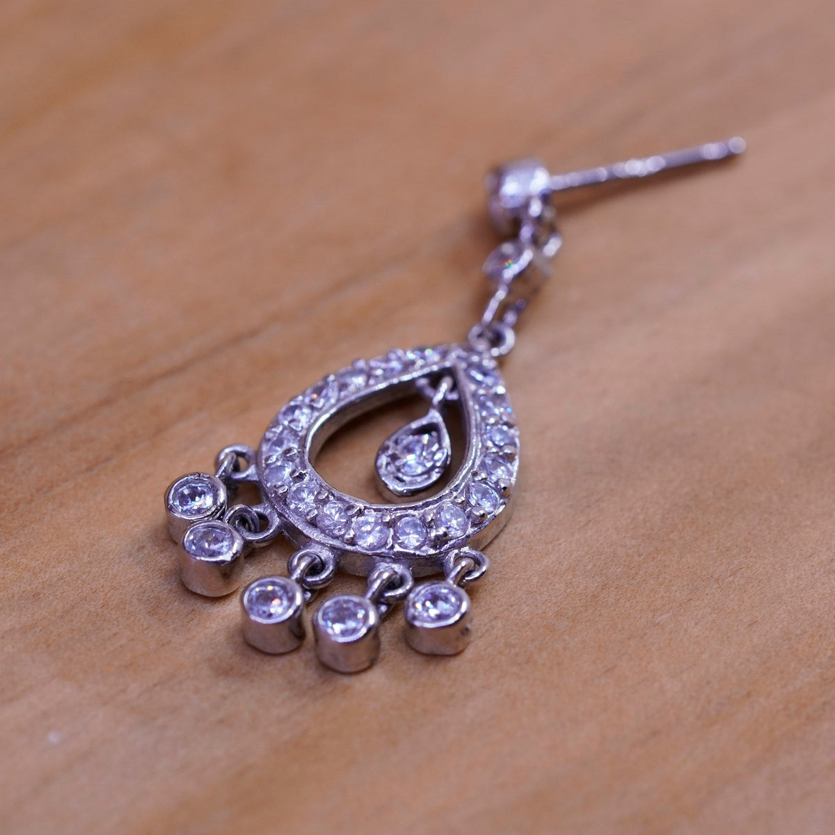Vintage ATI Sterling silver earrings, 925 teardrops with cluster Cz Around