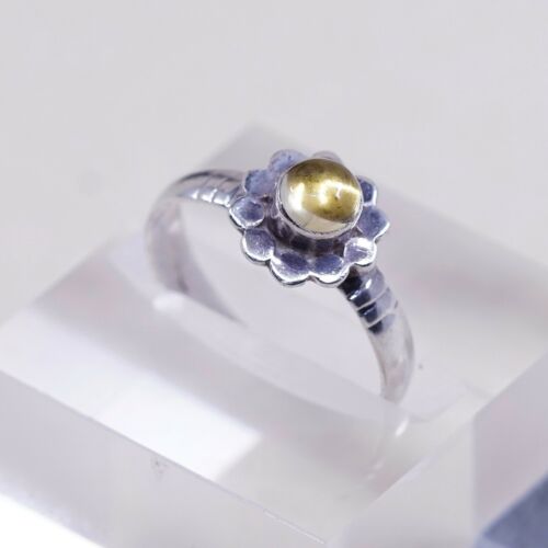 Sz 8.5, Vtg Sterling Silver handmade Ring, 925 Silver W/ citrine, Stamped 925