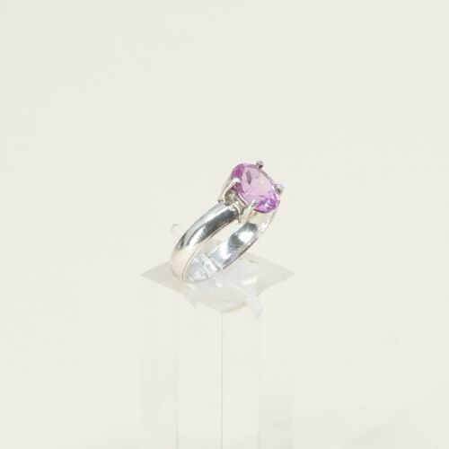 Sz 8, Sterling Silver Ring, 925 Silver Engagement Ring W/ pink Crystal