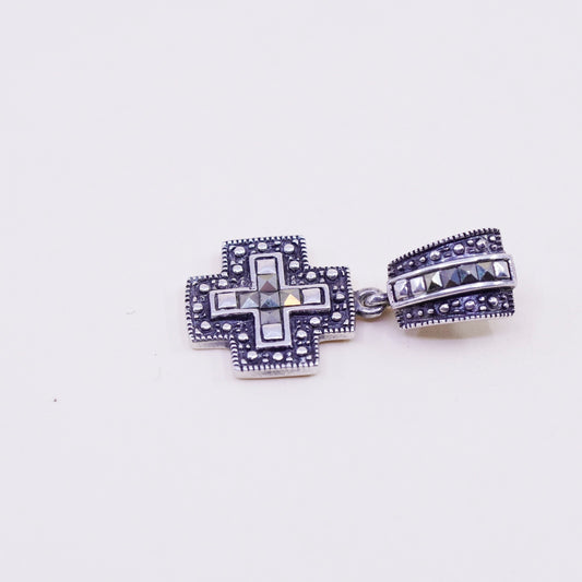 Vintage sterling silver handmade cross, 925 marcasite pendant