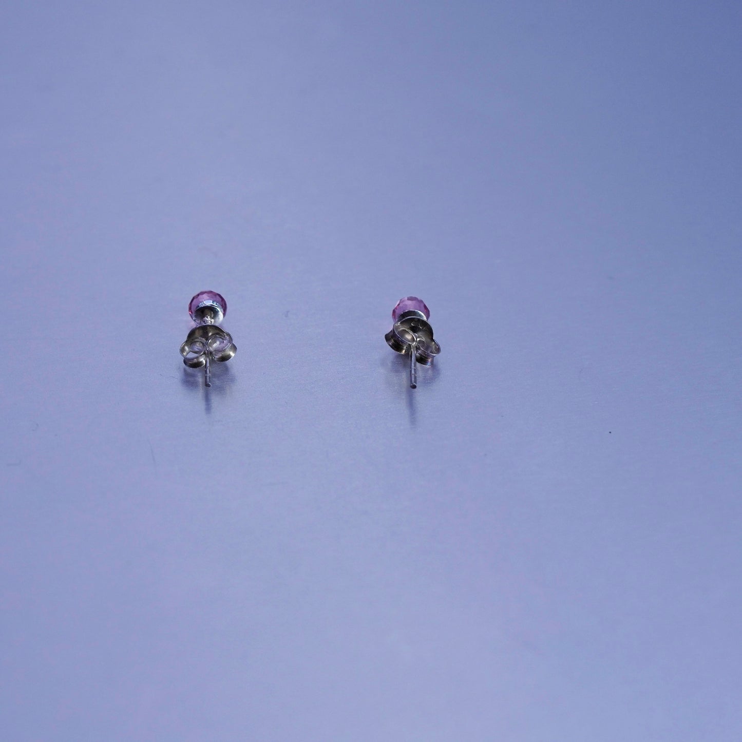 3mm, Vintage Sterling 925 silver earrings, studs with pink cz inlay