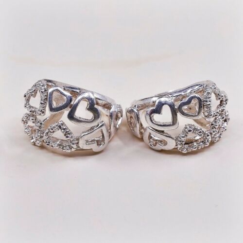 0.5”, Vtg Italy Sterling Silver Filigree Heart Studs Earrings, Stamped 925