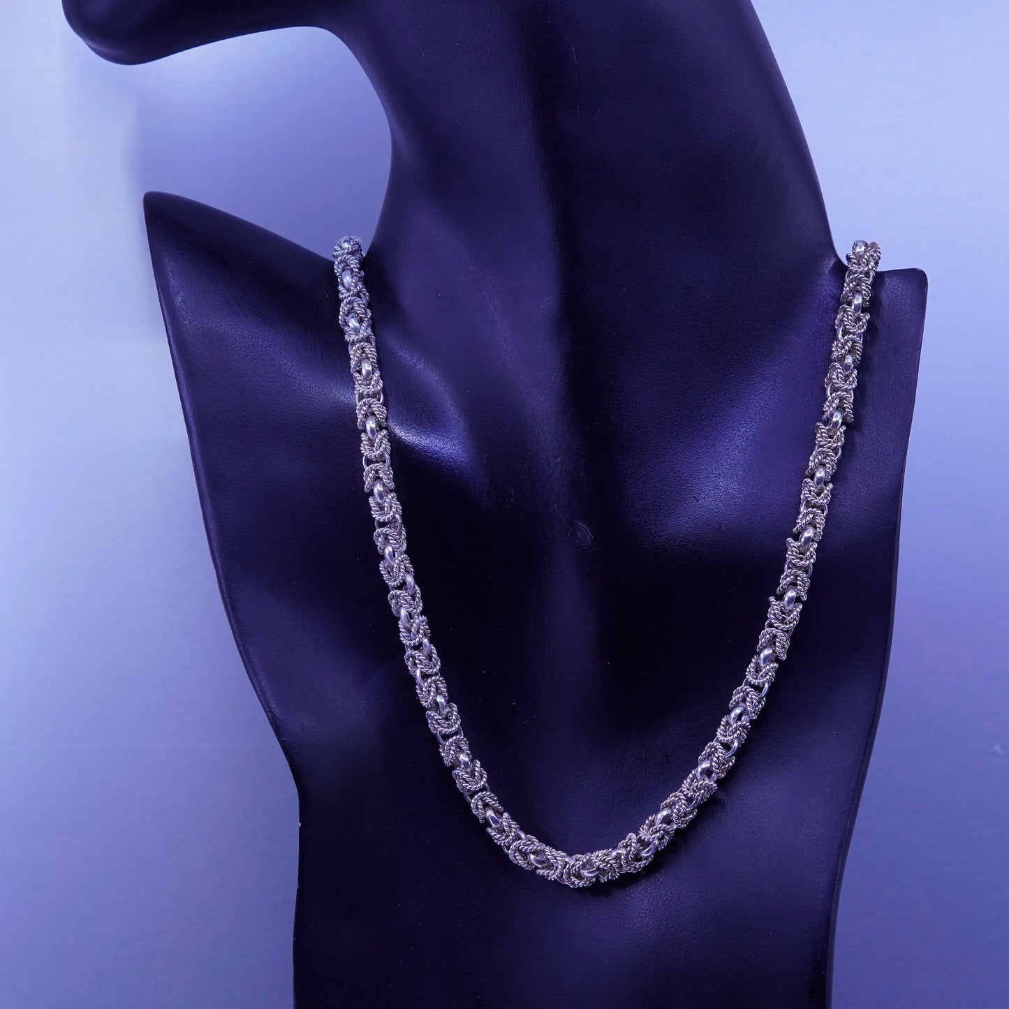 22” 7mm, Mexico Sterling 925 silver handmade birdcage Byzantine chain necklace