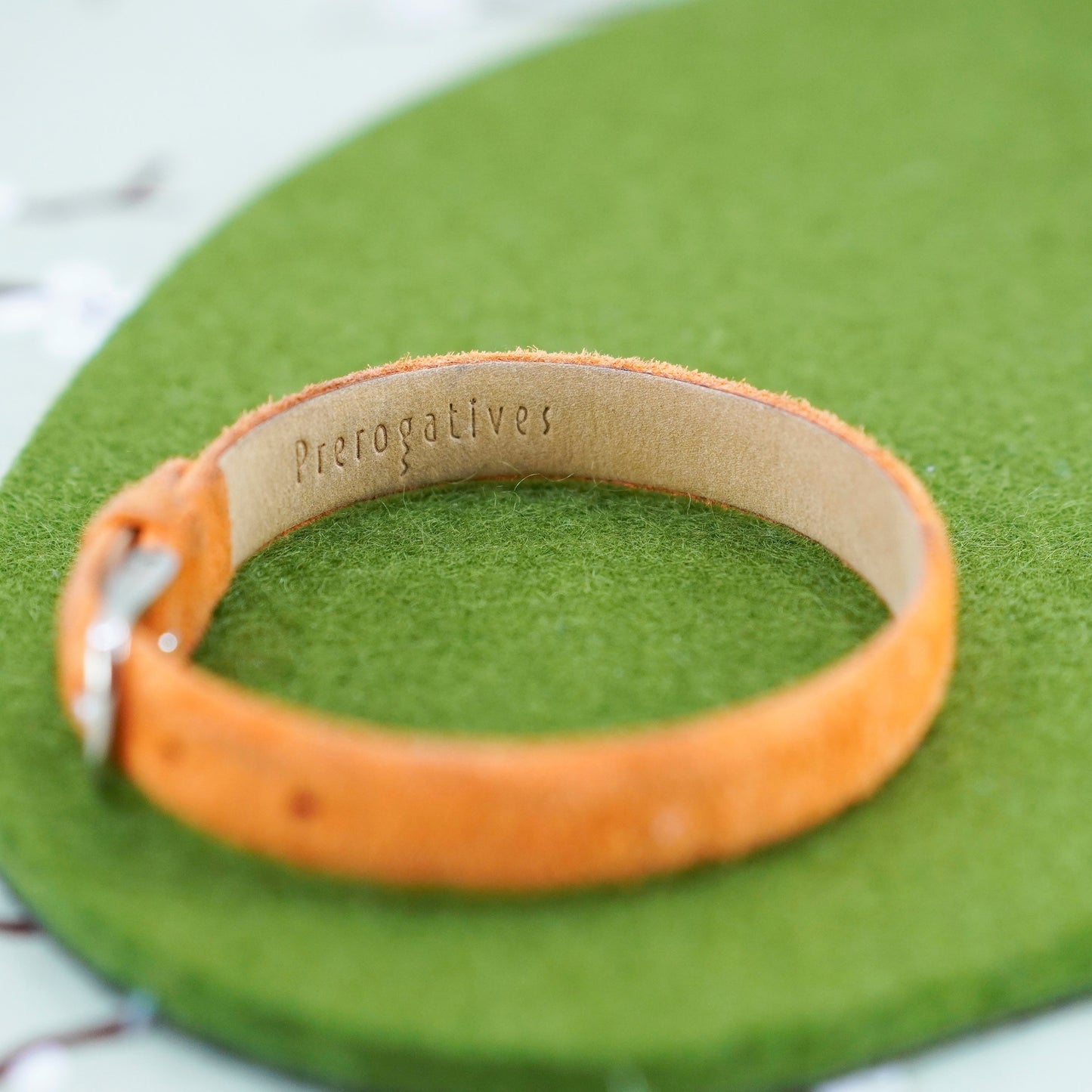 6.25”, prerogatives orange suede leather bracelet sterling 925 silver clasp