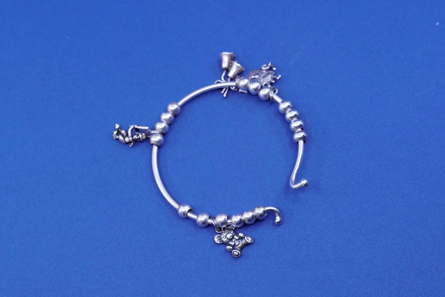 7”, southwestern Sterling silver bracelet, 925 beads bangle with Noah’s ark