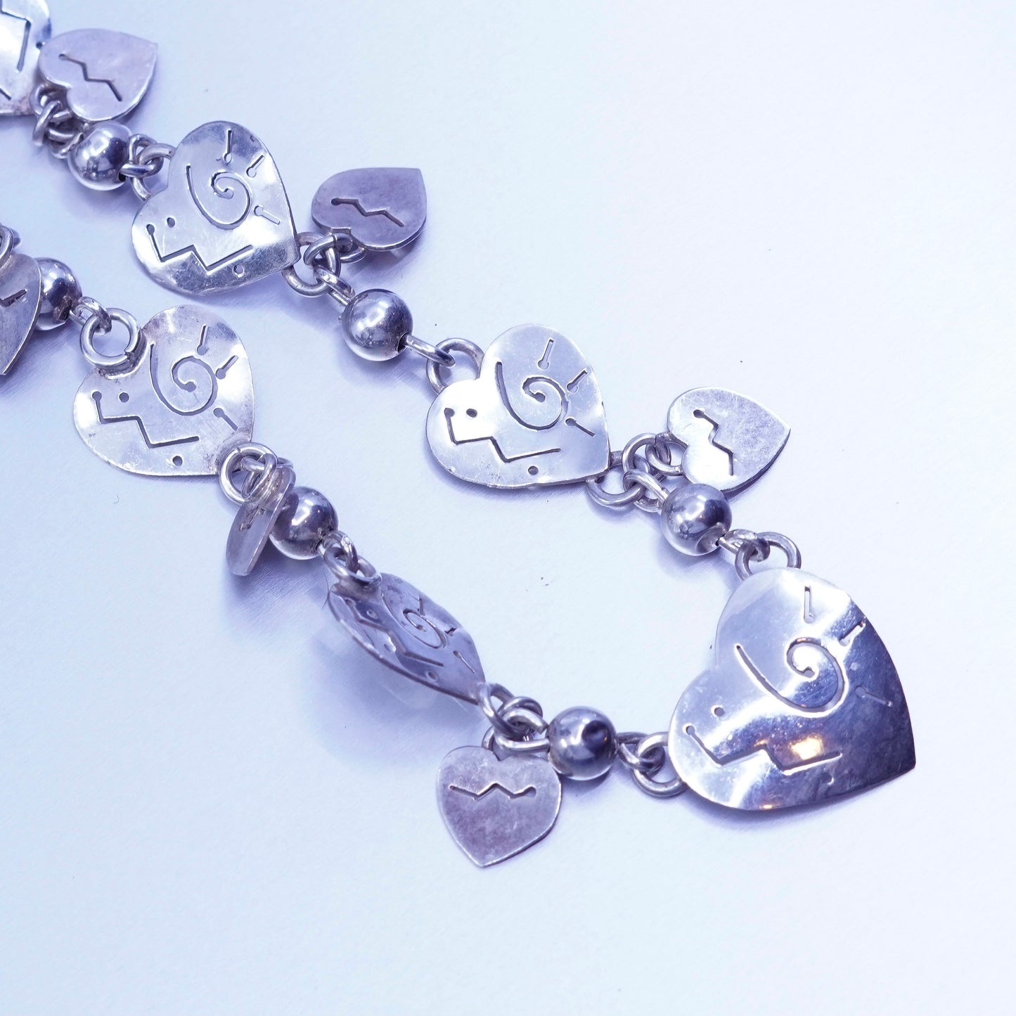 18”, far fetched Sterling 925 silver elongated chain necklace heart charms
