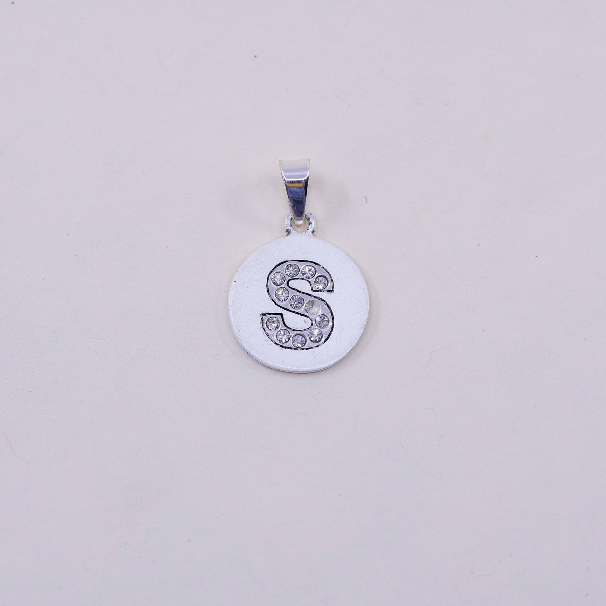 Vintage Sterling silver pendant, 925 name charm monogram initial “S” with cz