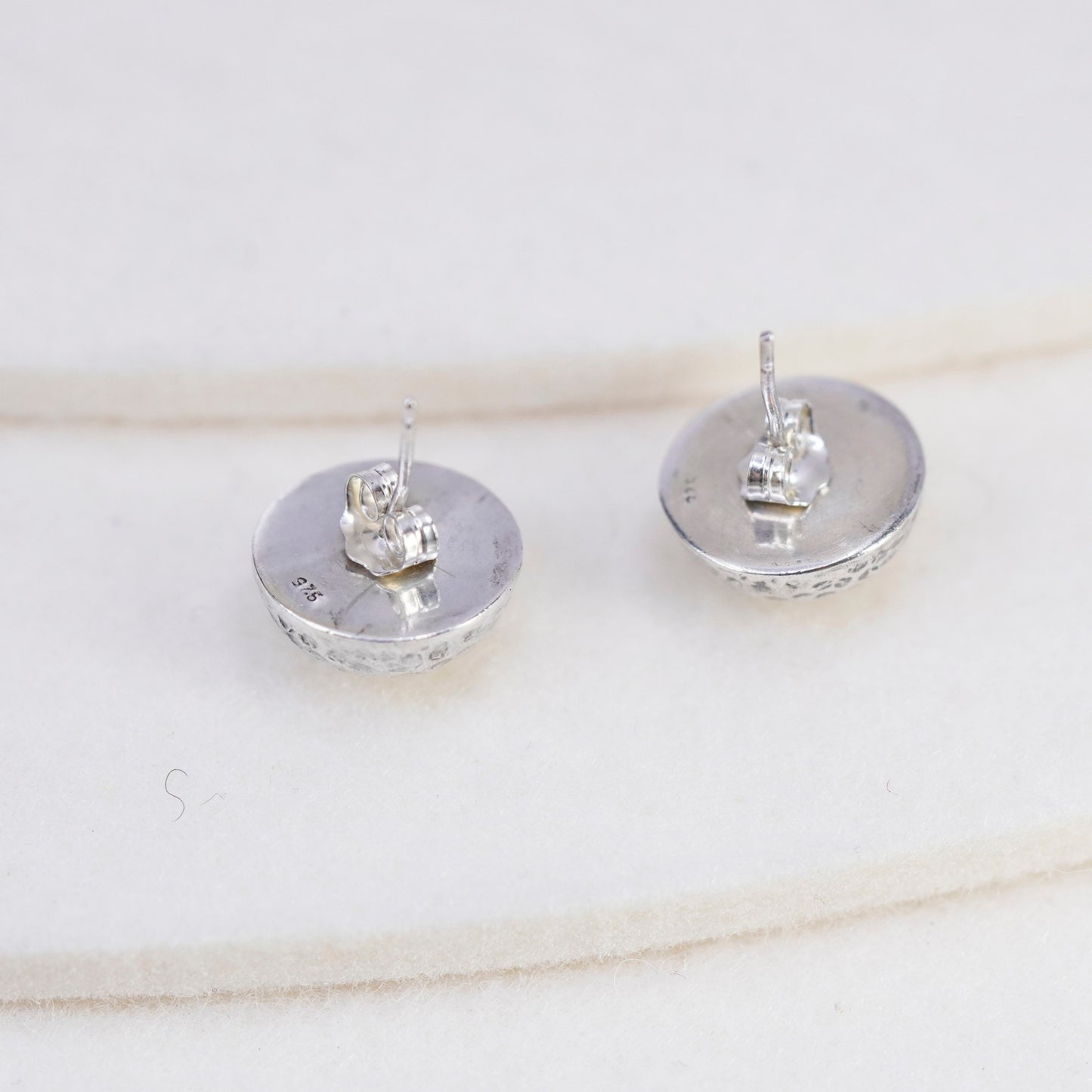 Vintage Sterling 925 silver handmade earrings, hammered textured studs