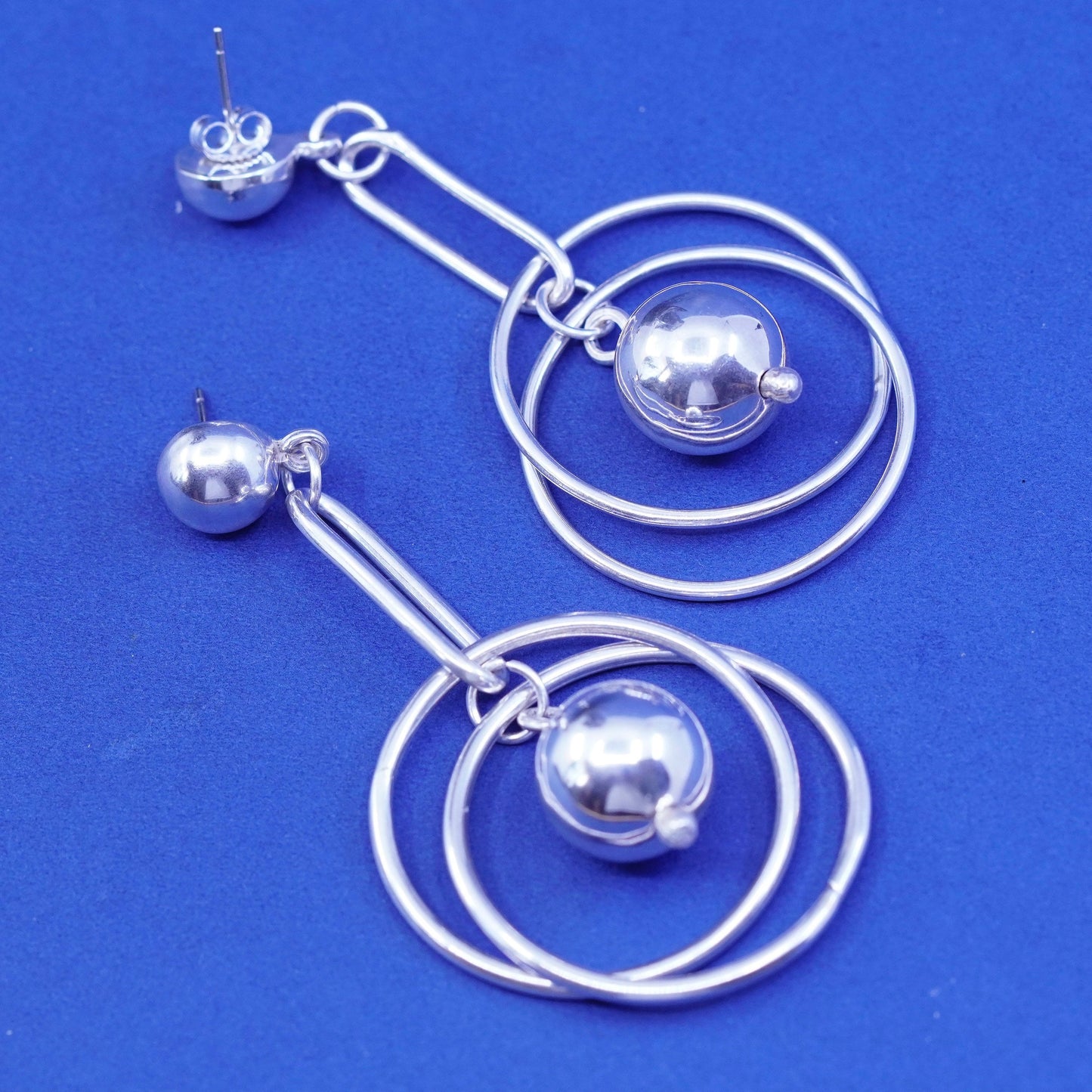 Vintage sterling silver handmade earrings, Mexico 925 entwined circles beads