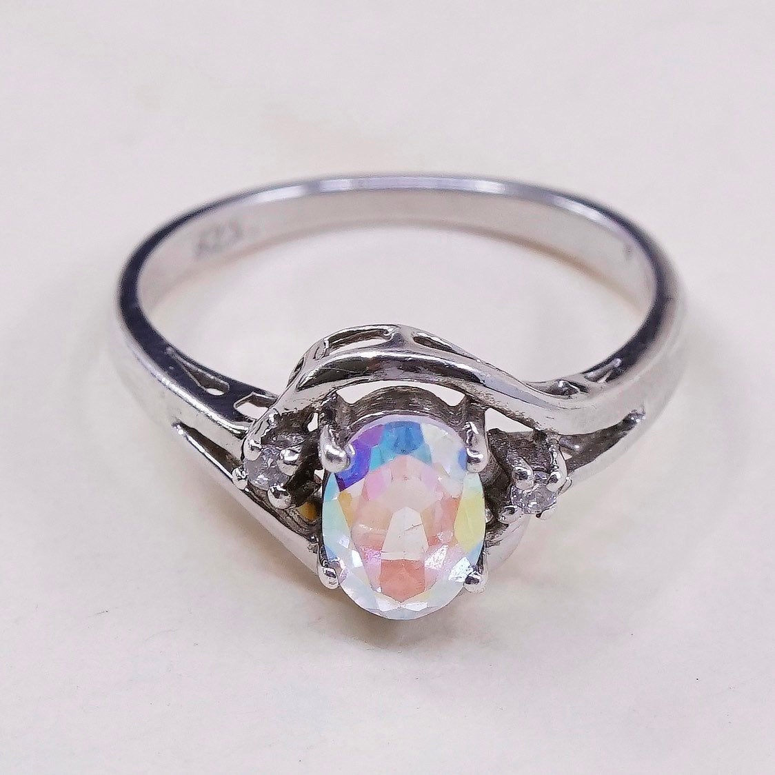 sz 5, Sterling silver ring 925 silver CZ cluster details engagement ring
