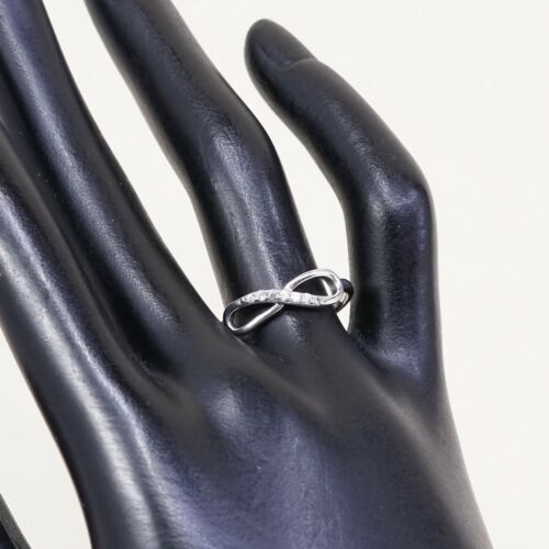 Sz 8.25, Vtg Sterling silver handmade ring, solid 925 silver Infinity band W/ CZ