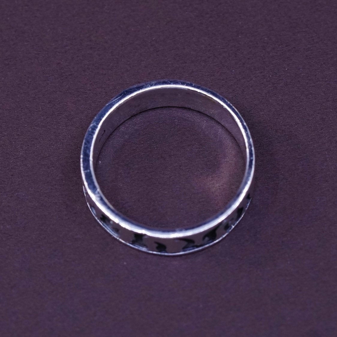 sz 11, vtg Sterling silver handmade ring, 925 band w/ fire embossed