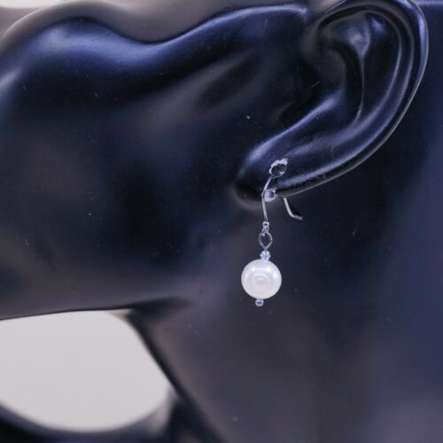 Vtg STERLING 925 SILVER Handmade earrings with pearl dangles, Silver Tested