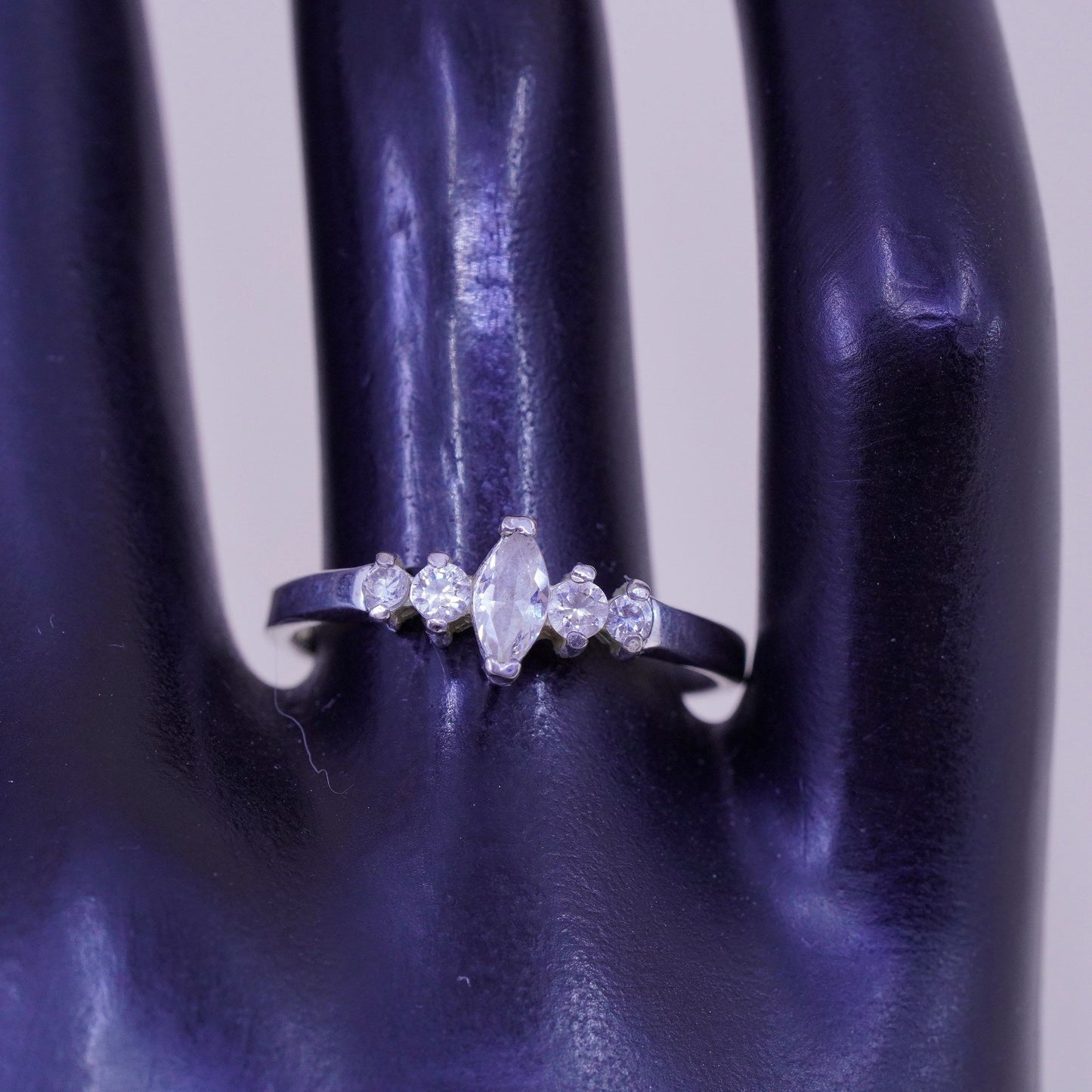 Size 8.25, vintage Sterling 925 silver Statement ring w/ marquise Cz