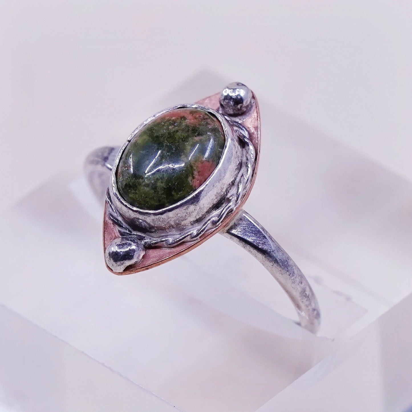 Size 9.75, vintage sterling silver handmade ring, 925 with oval jasper