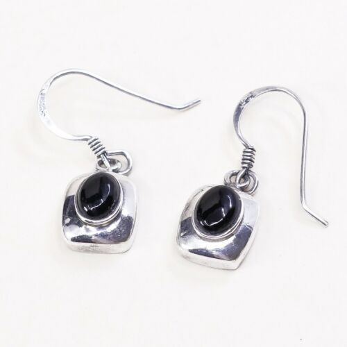Amazing Southwestern handmade Sterling Silver earrings, 925 Obsidian Dangles