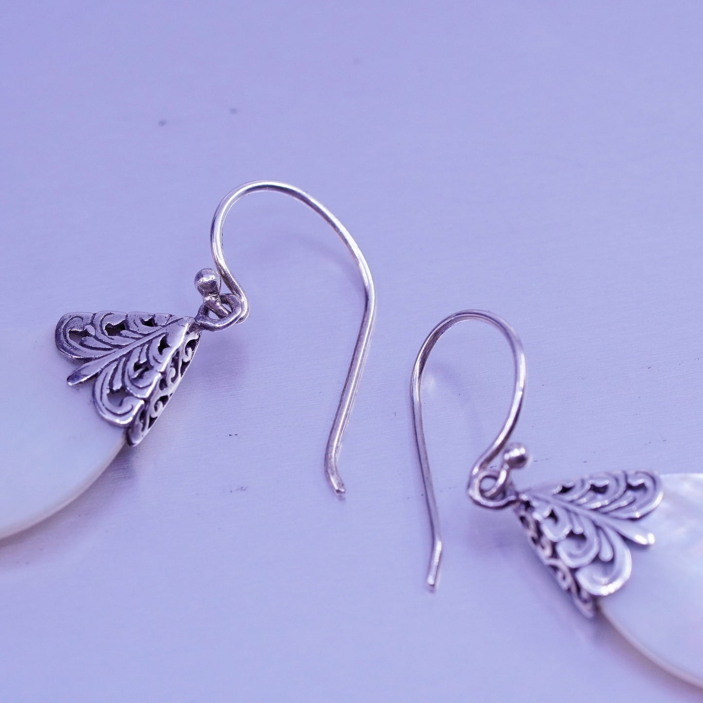 Vintage Sterling 925 silver handmade earrings with teardrop mother of pearl